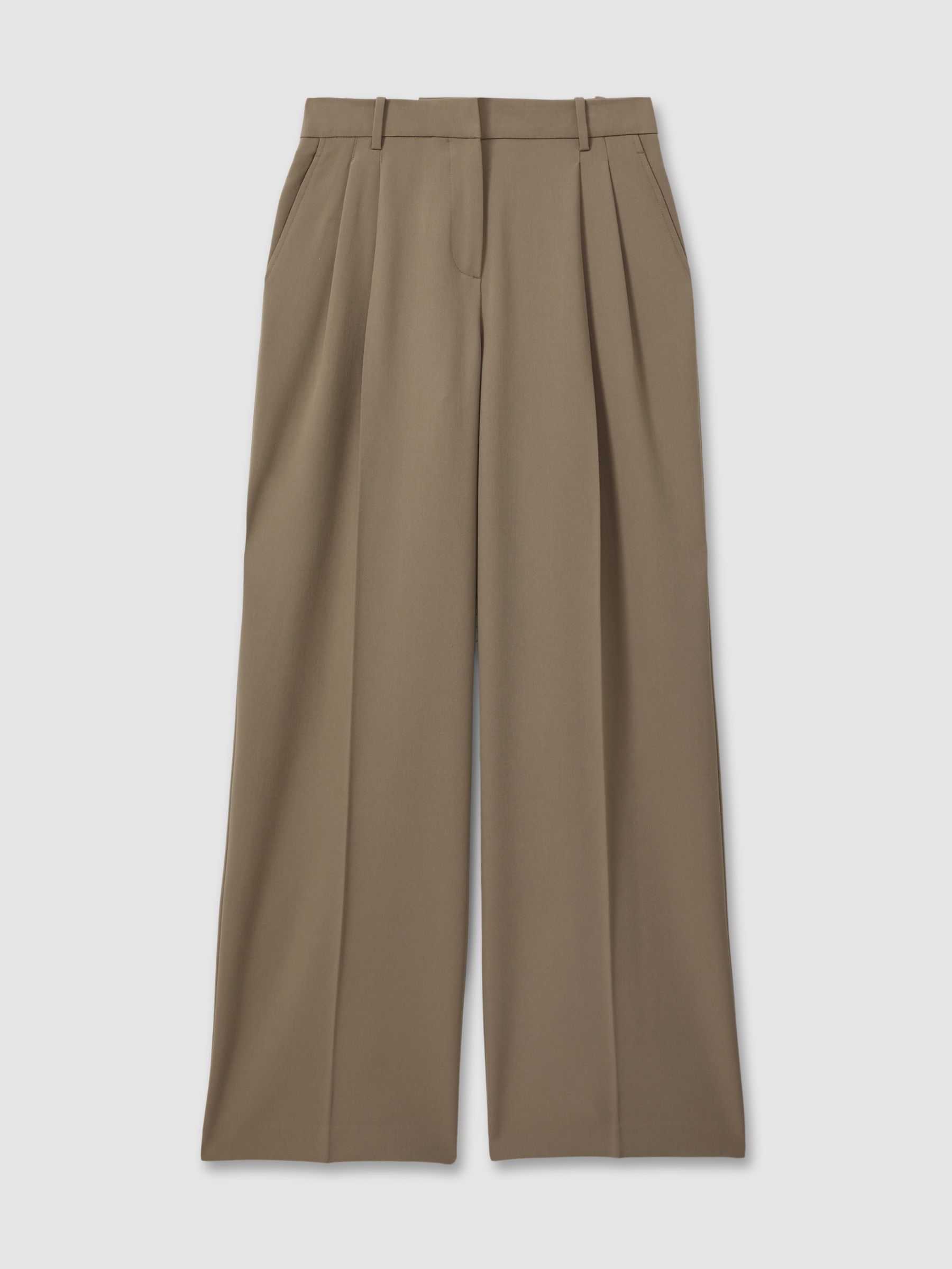 Wide Leg Front Pleat Suit Trousers in Khaki - Image 2 of 5