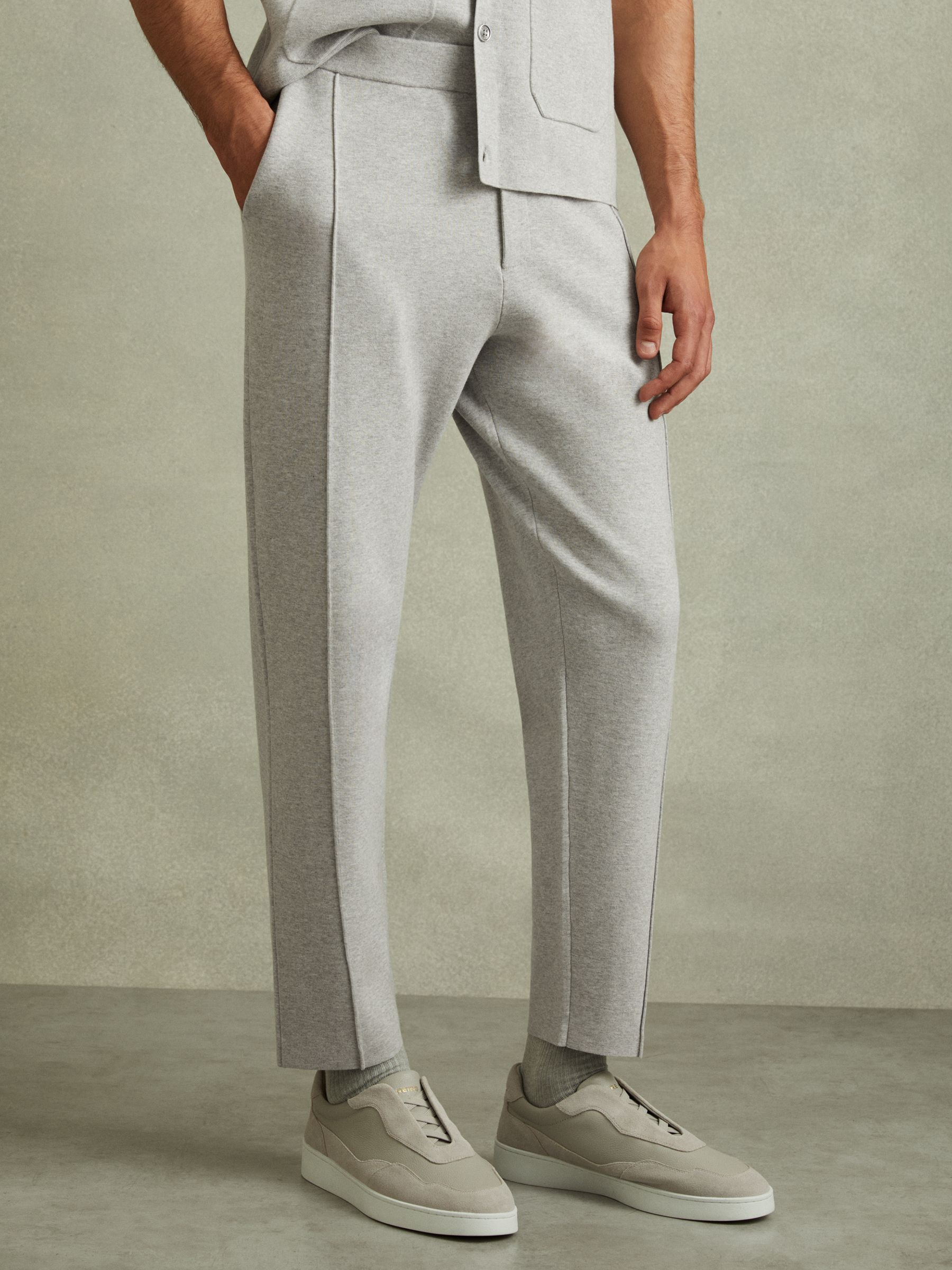 Jett Soft Grey Melange Knitted Front Seam Elasticated Joggers - Image 1 of 5