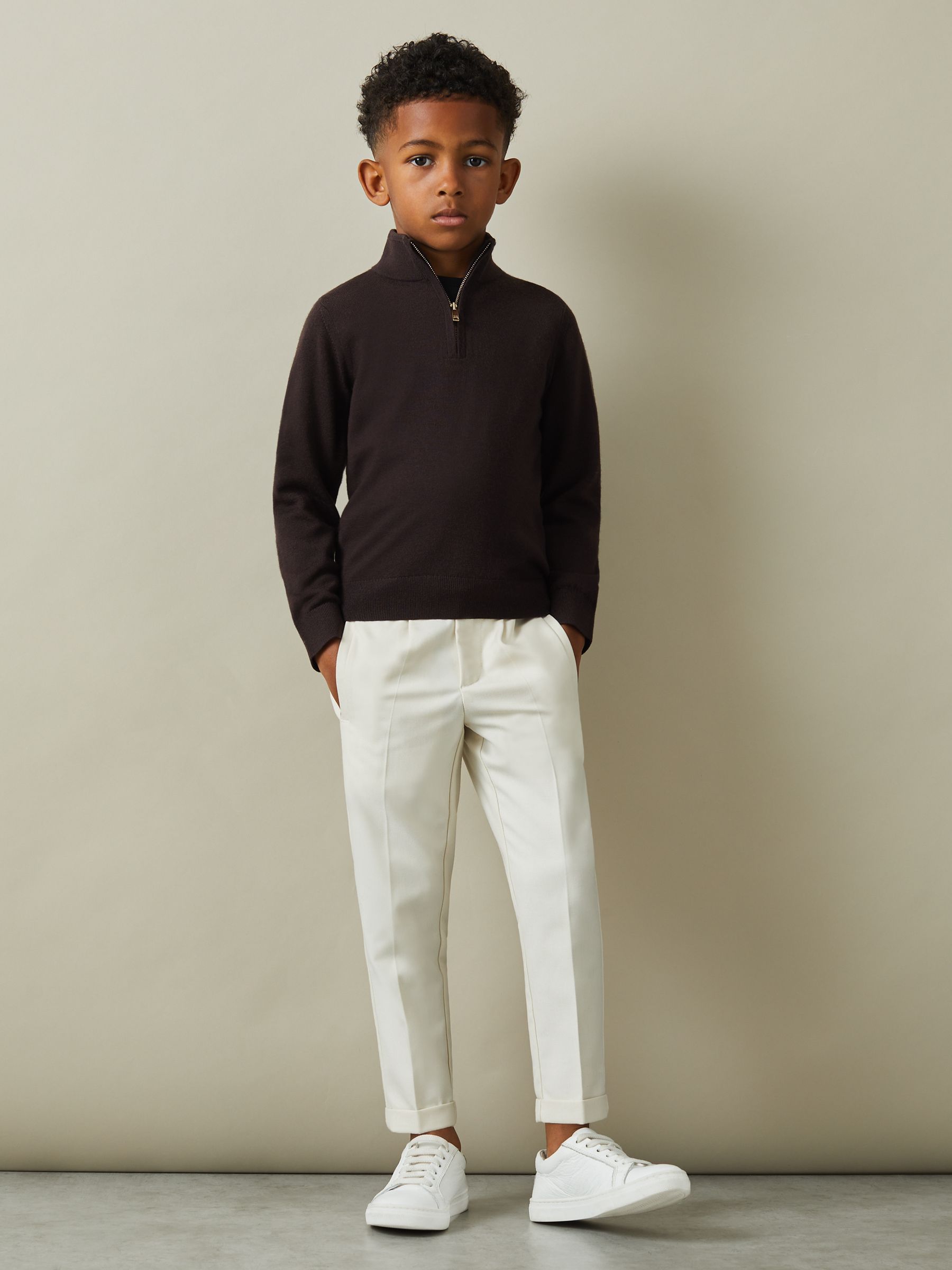 3-9 yrs Merino Wool Half-Zip Funnel Neck Jumper in Coco Brown - Image 3 of 5