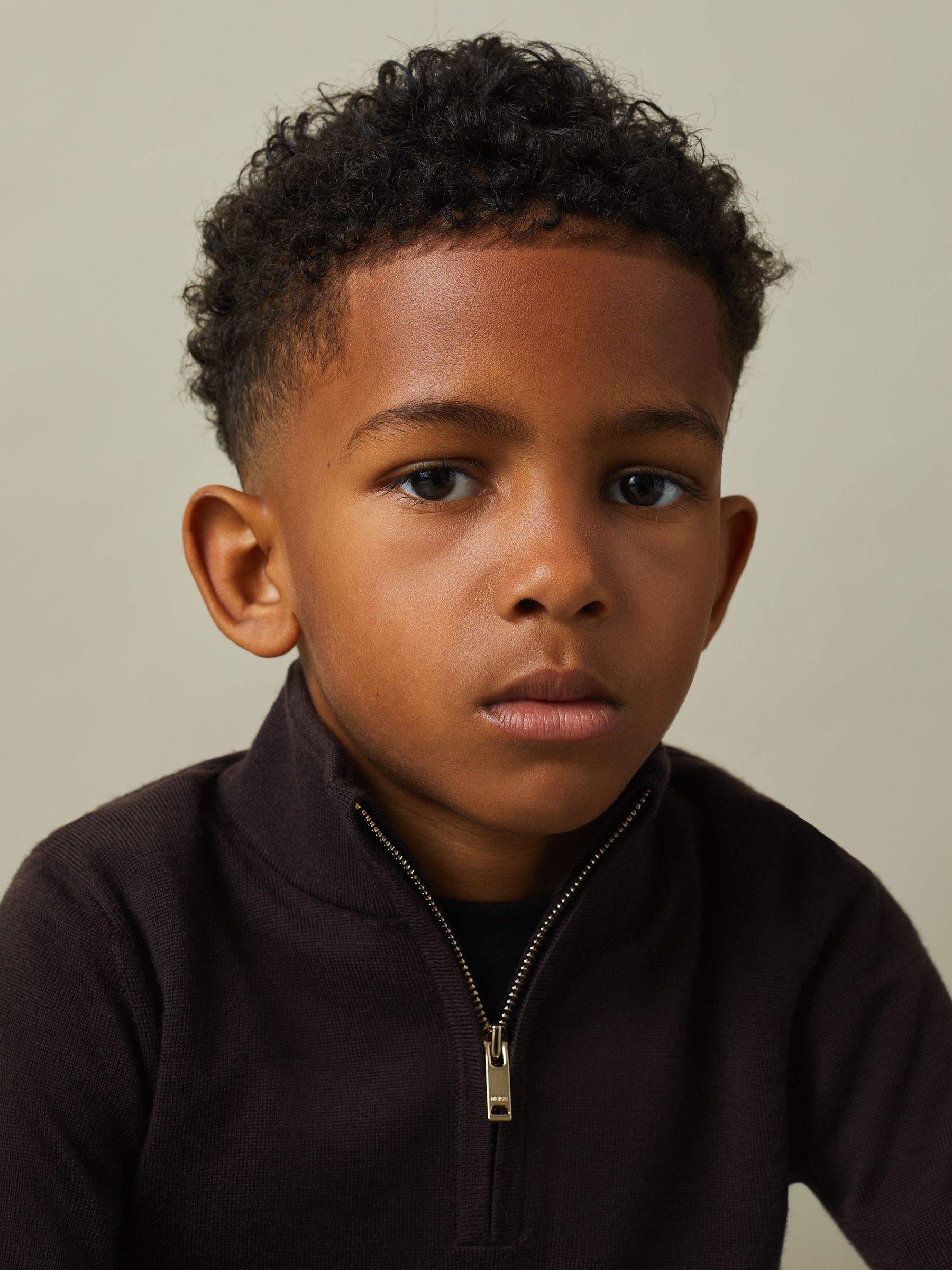 3-9 yrs Merino Wool Half-Zip Funnel Neck Jumper in Coco Brown - Image 4 of 5