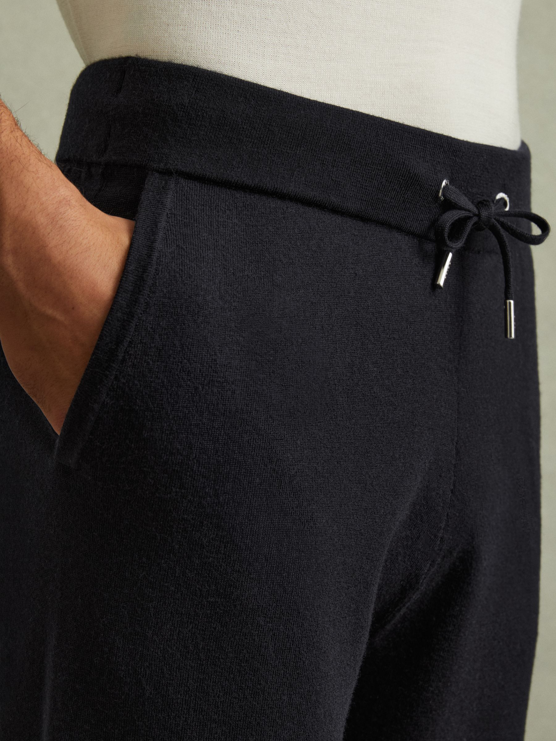 Merino Wool Blend Drawstring Joggers in Navy - Image 3 of 5