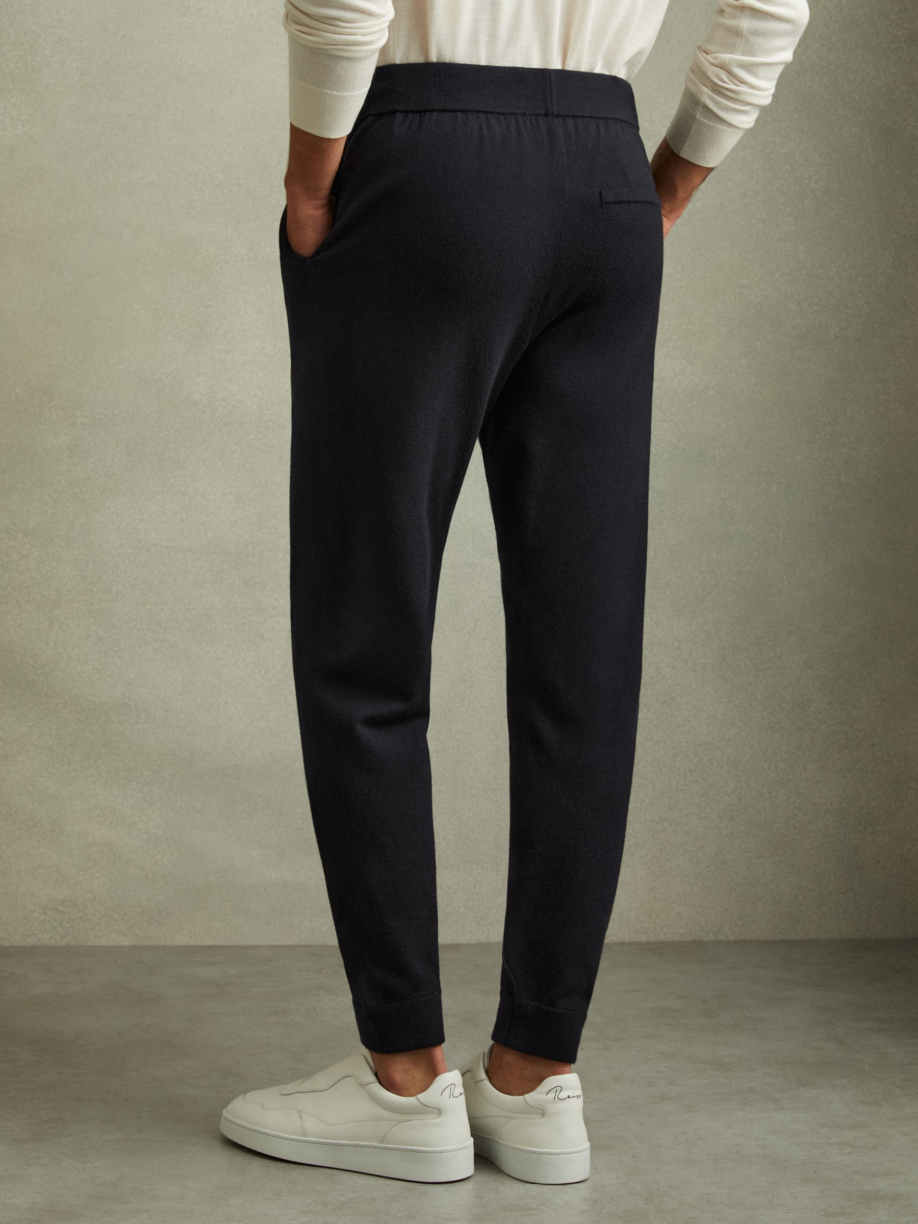 Merino Wool Blend Drawstring Joggers in Navy - Image 4 of 5
