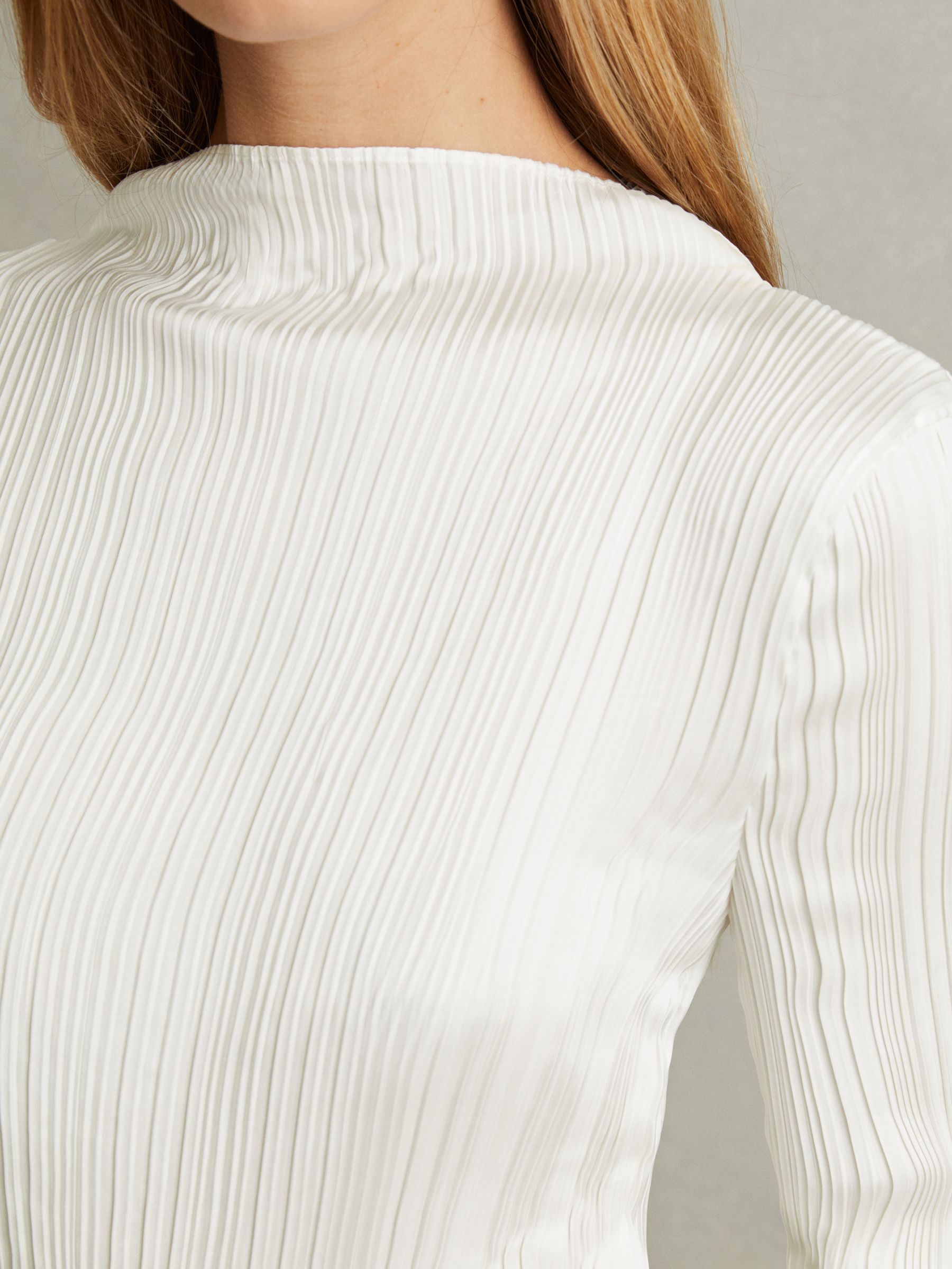 High Neck Plisse Top in Ivory - Image 3 of 5