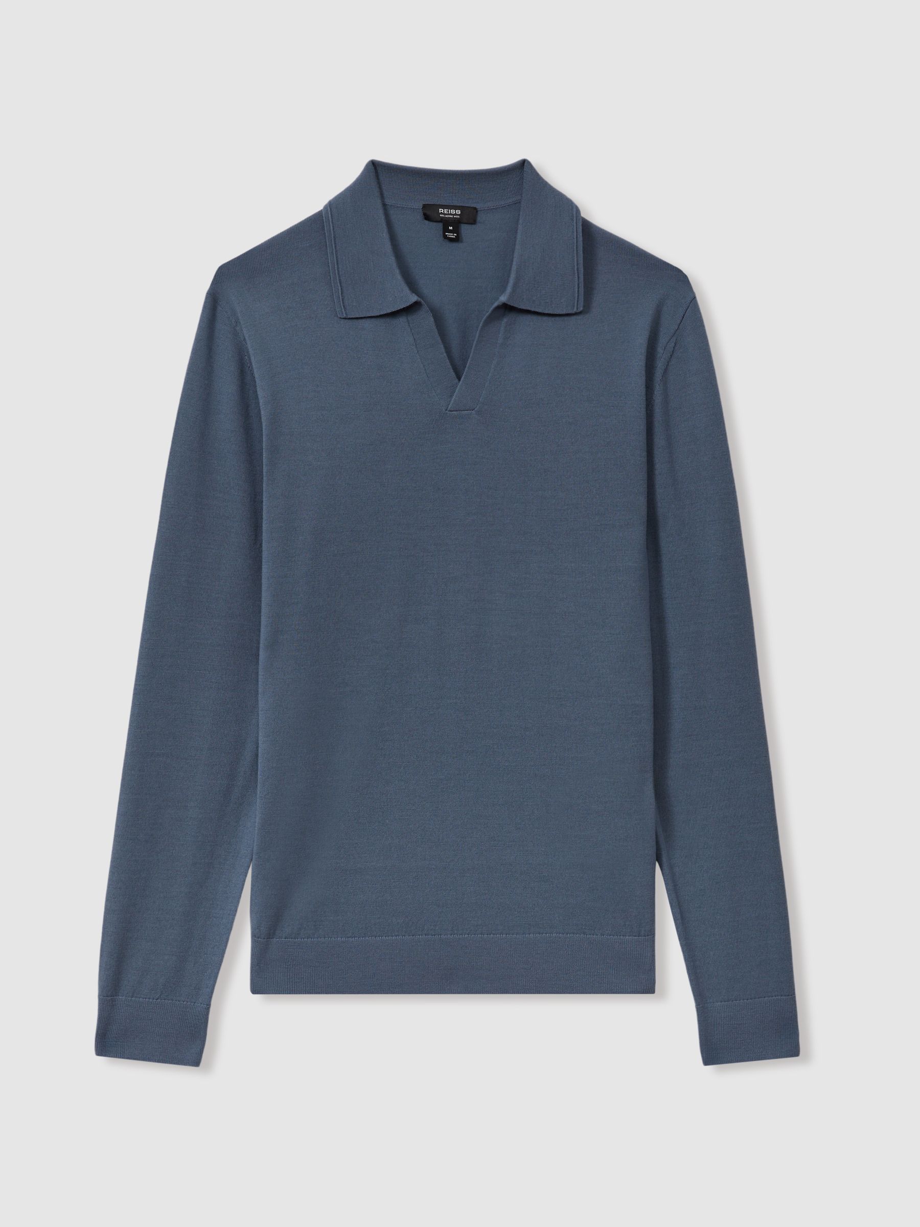 Merino Wool Half-Zip Polo Shirt in Airforce Blue - Image 2 of 5