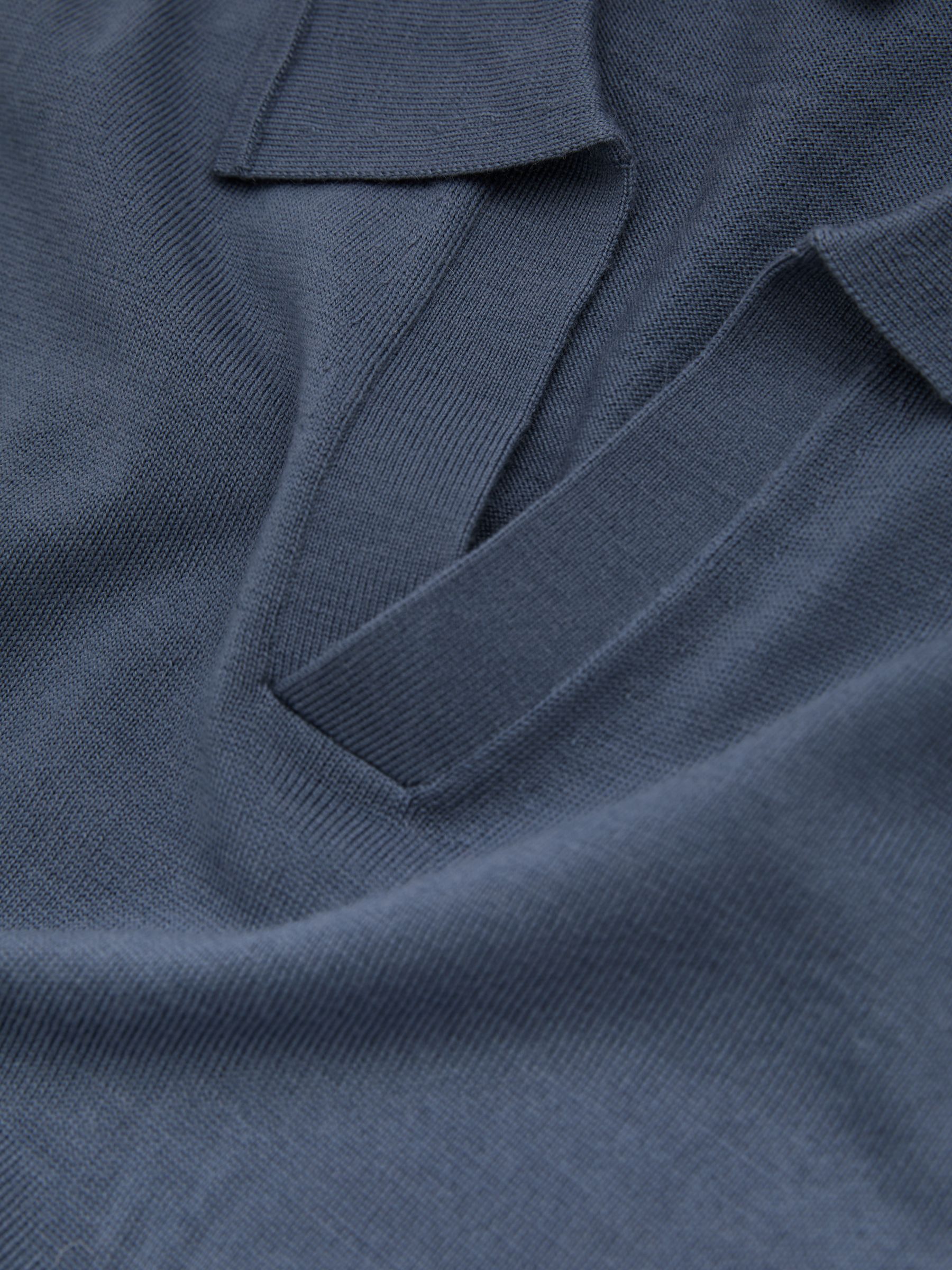 Merino Wool Half-Zip Polo Shirt in Airforce Blue - Image 5 of 5