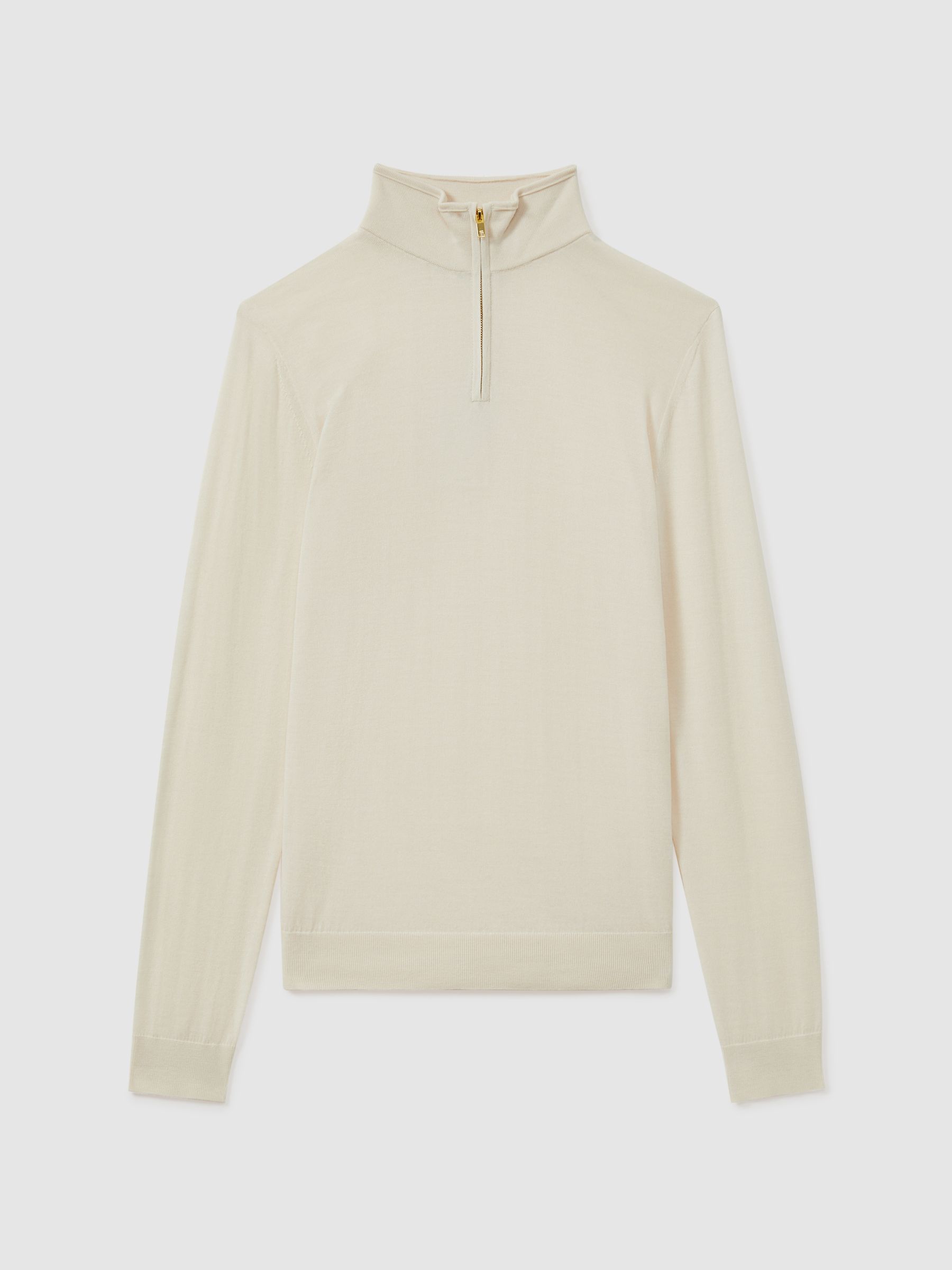 Merino Wool Half-Zip Polo Shirt in Snow - Image 2 of 5