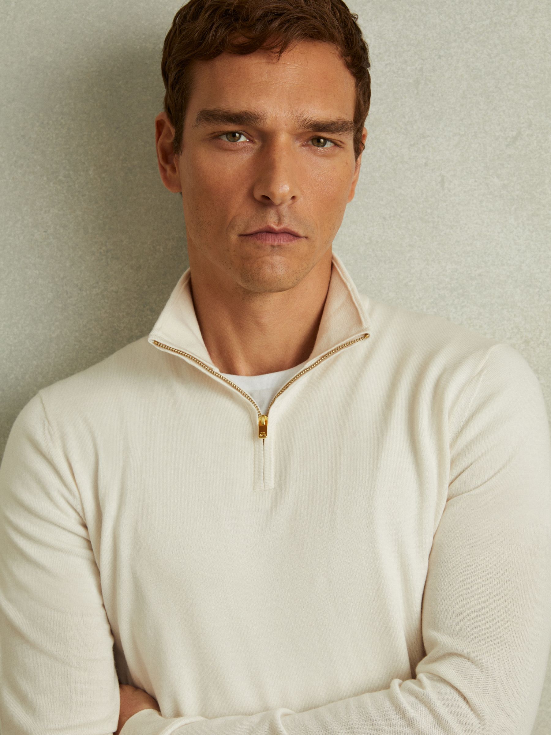 Merino Wool Half-Zip Polo Shirt in Snow - Image 3 of 5