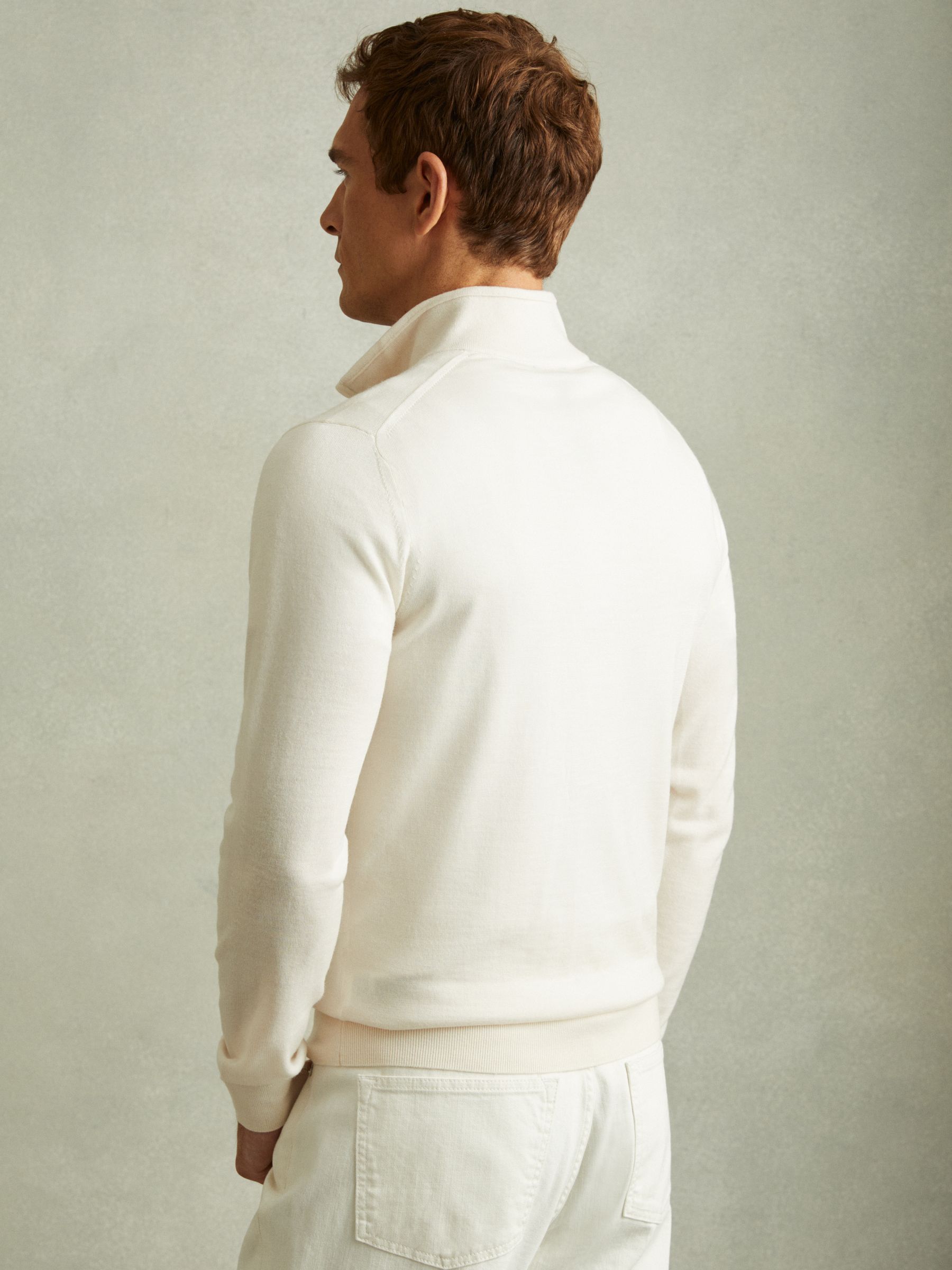 Merino Wool Half-Zip Polo Shirt in Snow - Image 4 of 5
