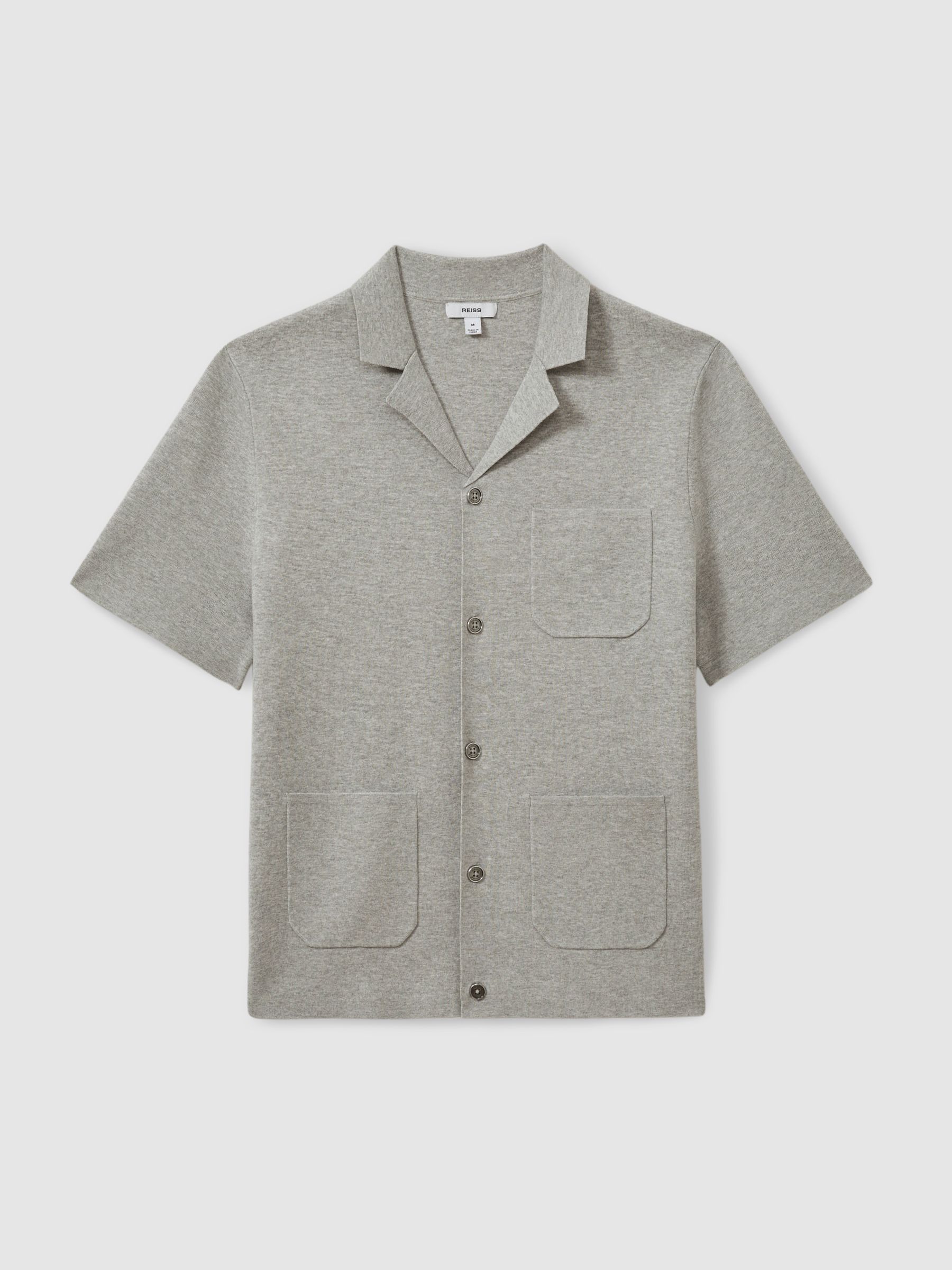 Monk Soft Grey Melange Knitted Cuban Collar Shirt - Image 2 of 5
