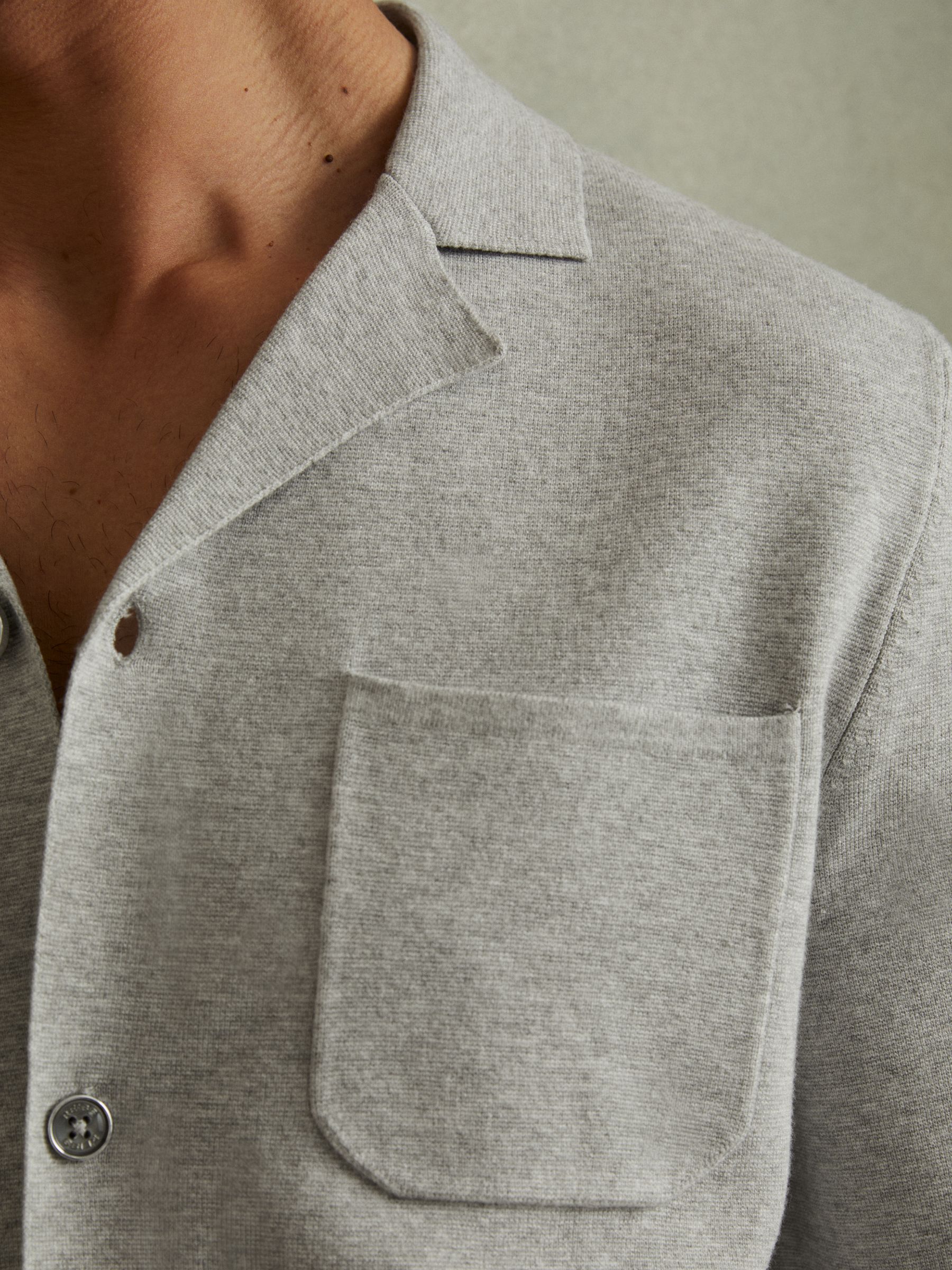 Monk Soft Grey Melange Knitted Cuban Collar Shirt - Image 3 of 5
