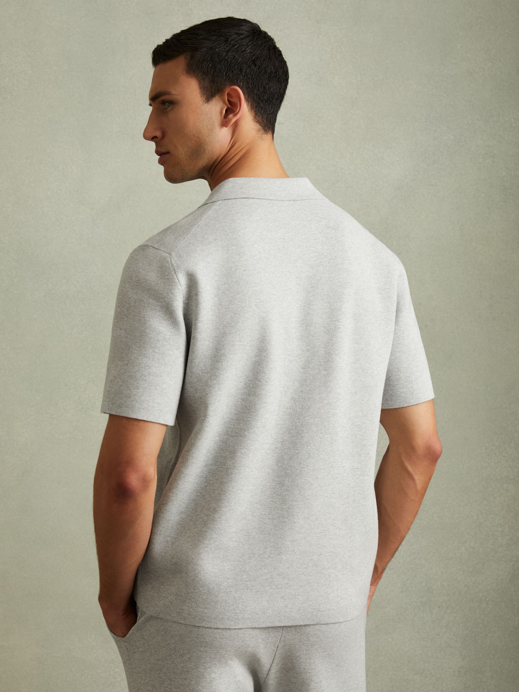 Monk Soft Grey Melange Knitted Cuban Collar Shirt - Image 4 of 5