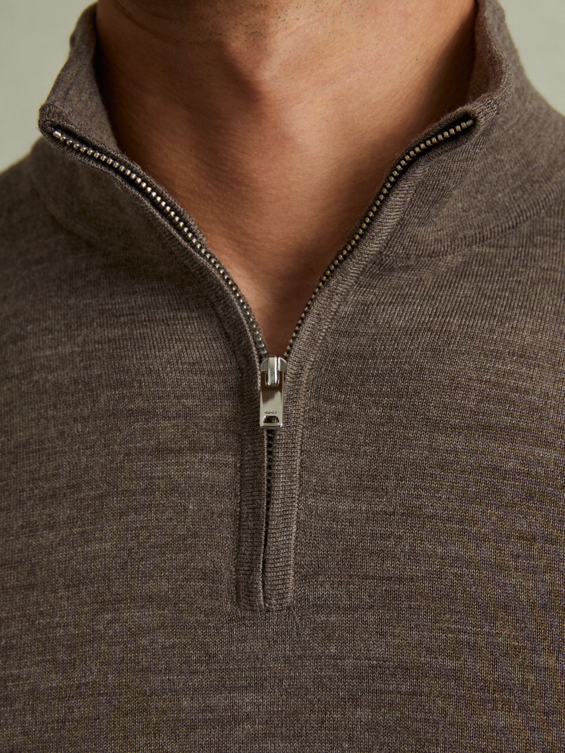 Merino Wool Half-Zip Polo Shirt in Dark Brown Melange - Image 3 of 6