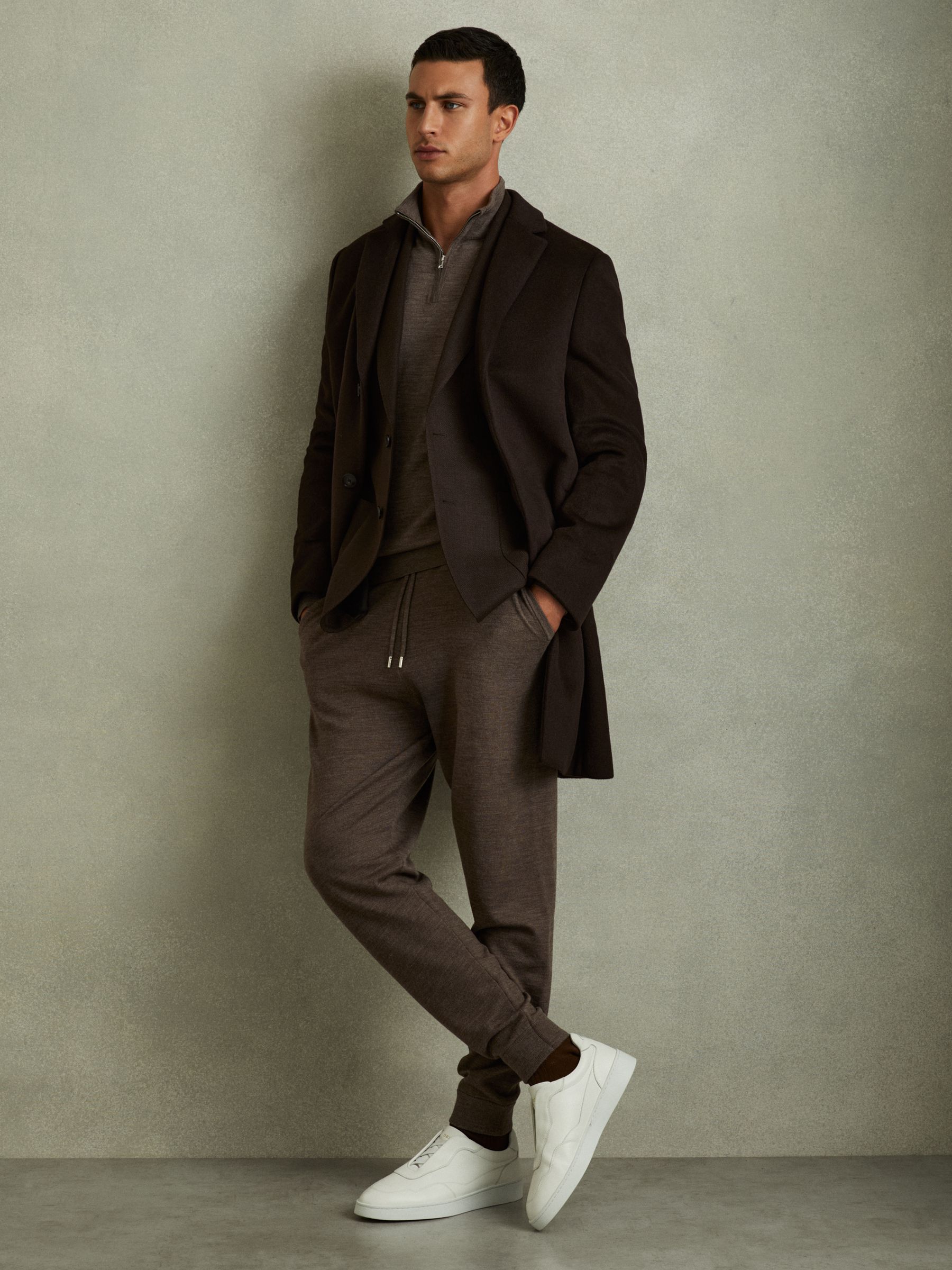 Merino Wool Half-Zip Polo Shirt in Dark Brown Melange - Image 5 of 6