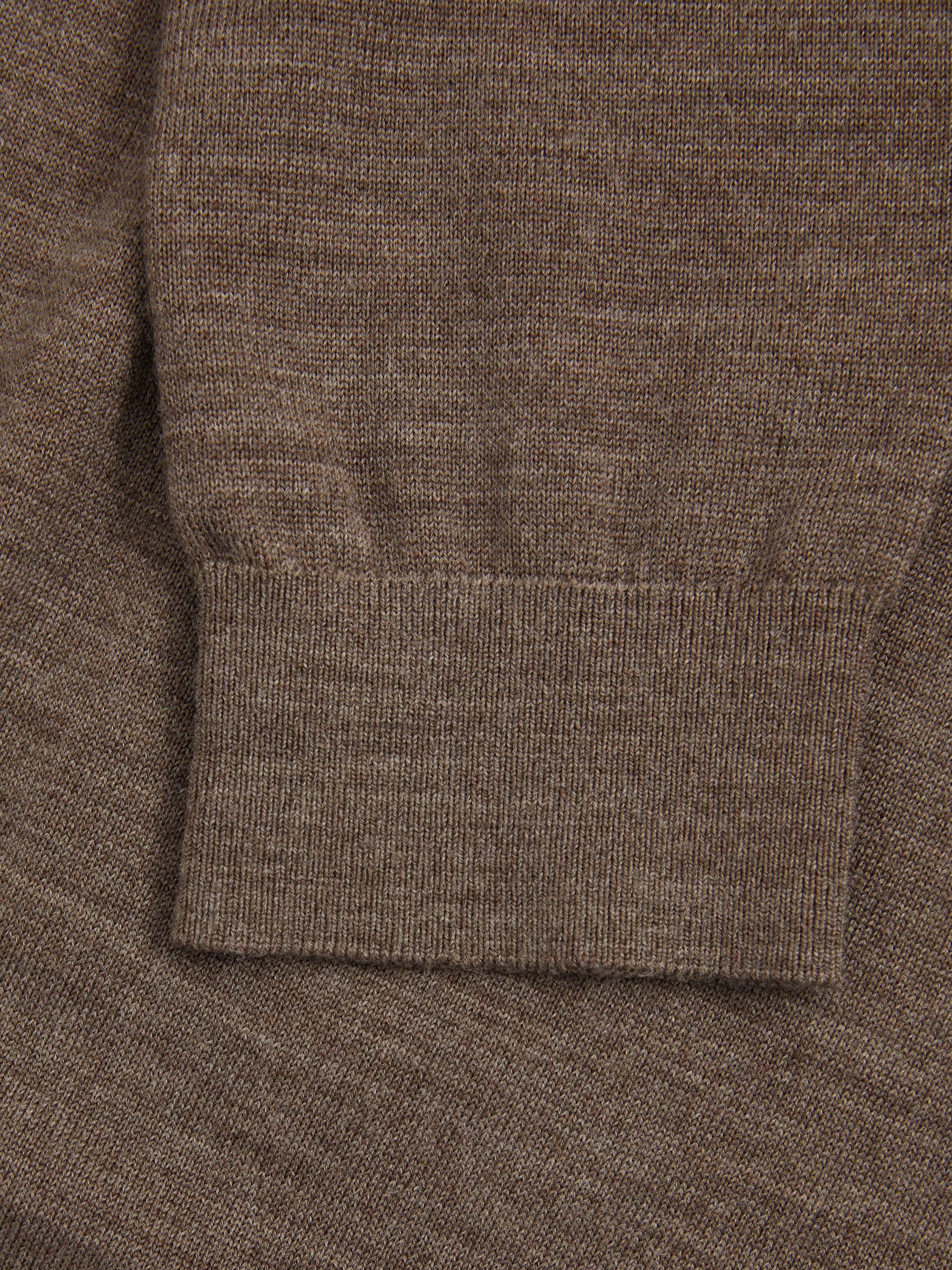 Merino Wool Half-Zip Polo Shirt in Dark Brown Melange - Image 6 of 6