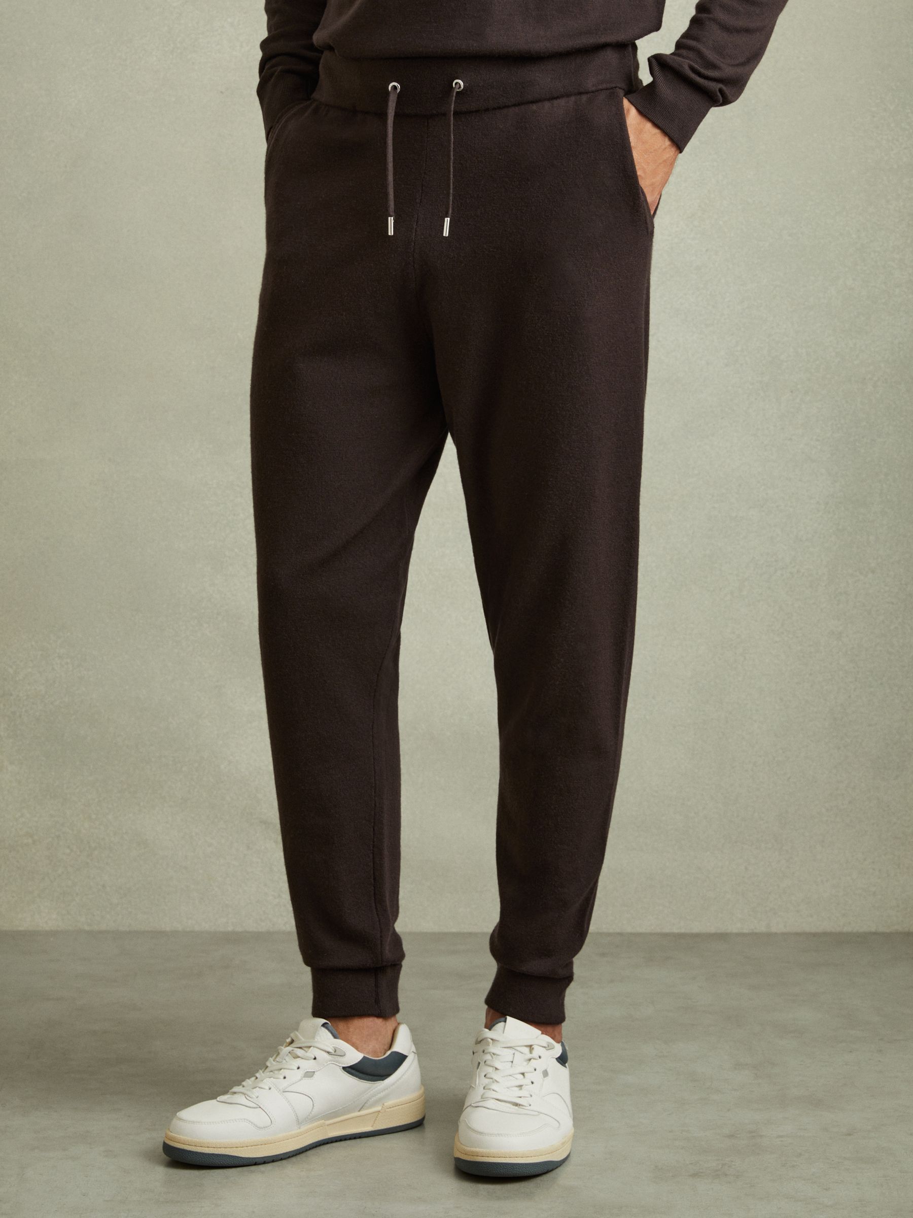 Merino Wool Blend Drawstring Joggers in Coco Brown - Image 1 of 6