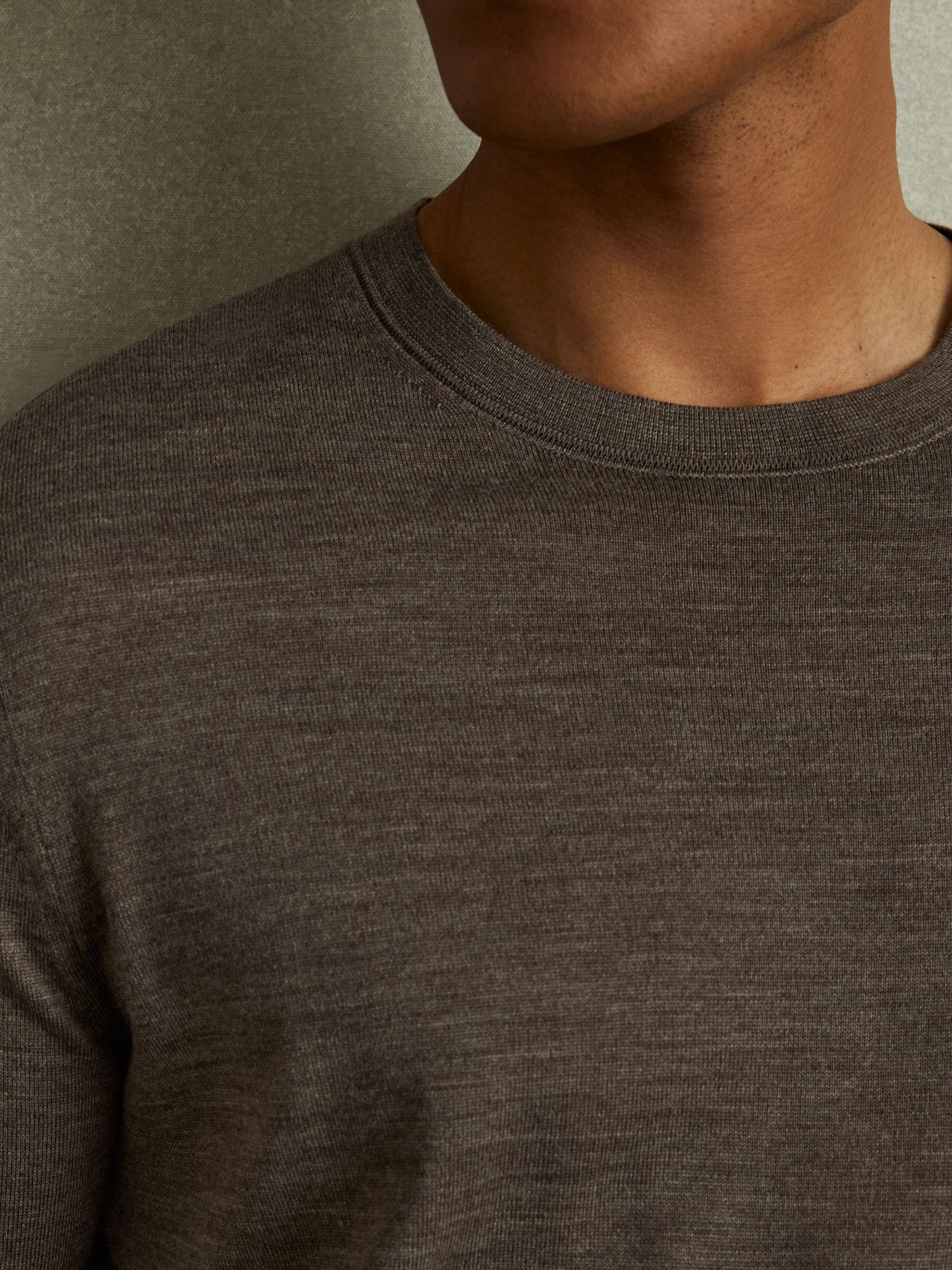 Merino Wool Crew Neck Jumper in Dark Brown Melange - Image 2 of 4