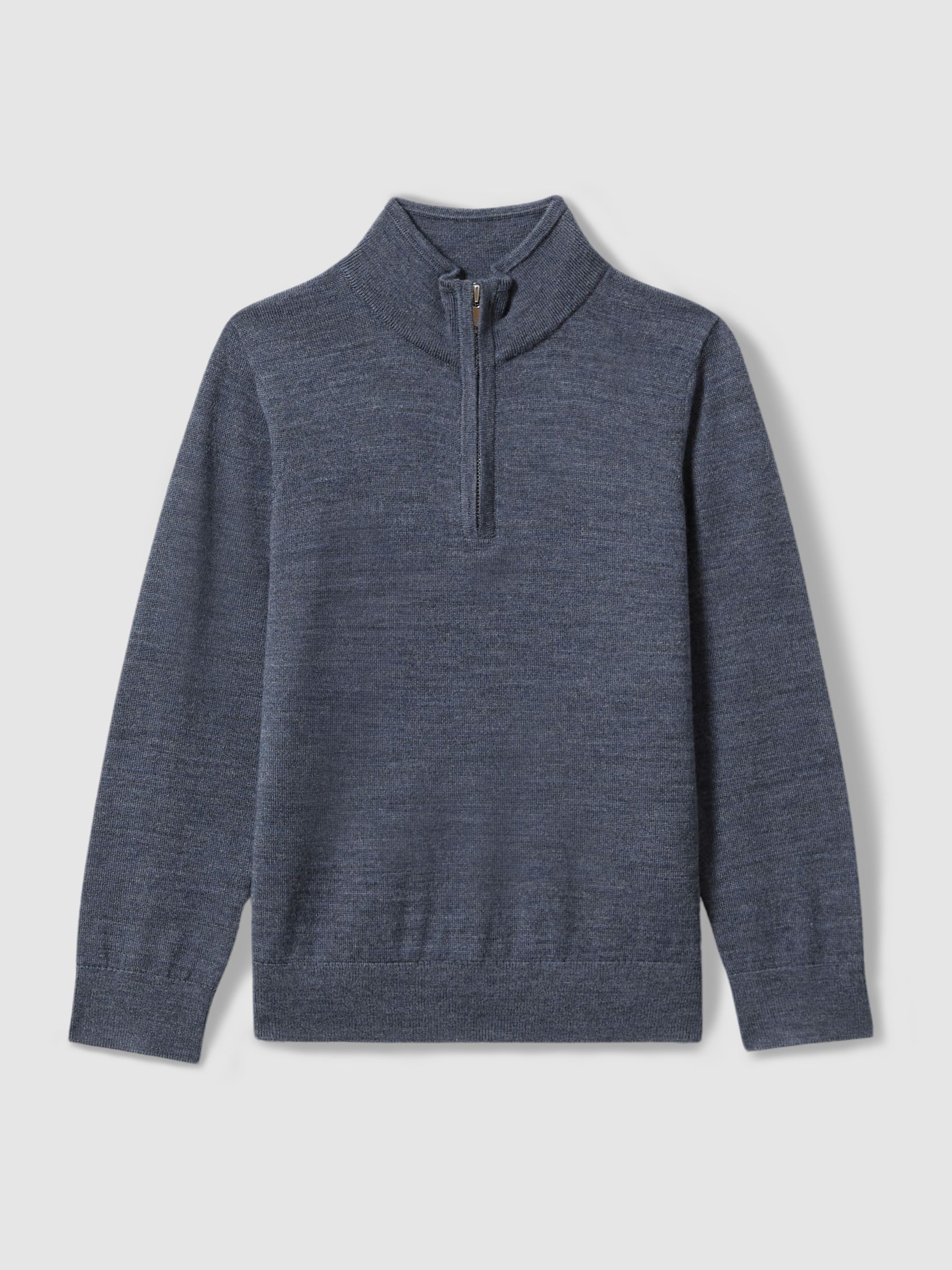 3-9 yrs Merino Wool Half-Zip Funnel Neck Jumper in Dark Airforce Blue Melange - Image 2 of 4