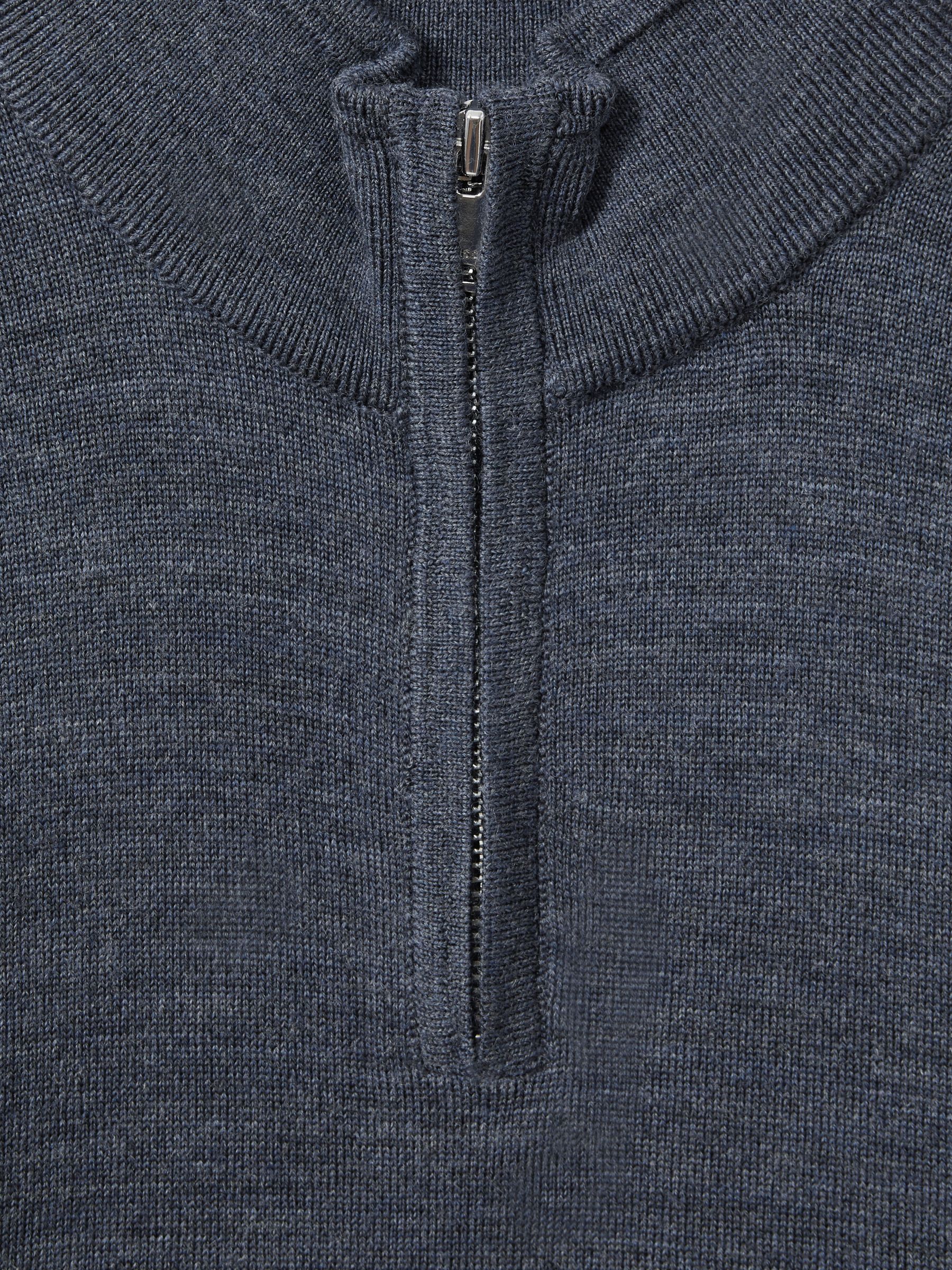 3-9 yrs Merino Wool Half-Zip Funnel Neck Jumper in Dark Airforce Blue Melange - Image 4 of 4