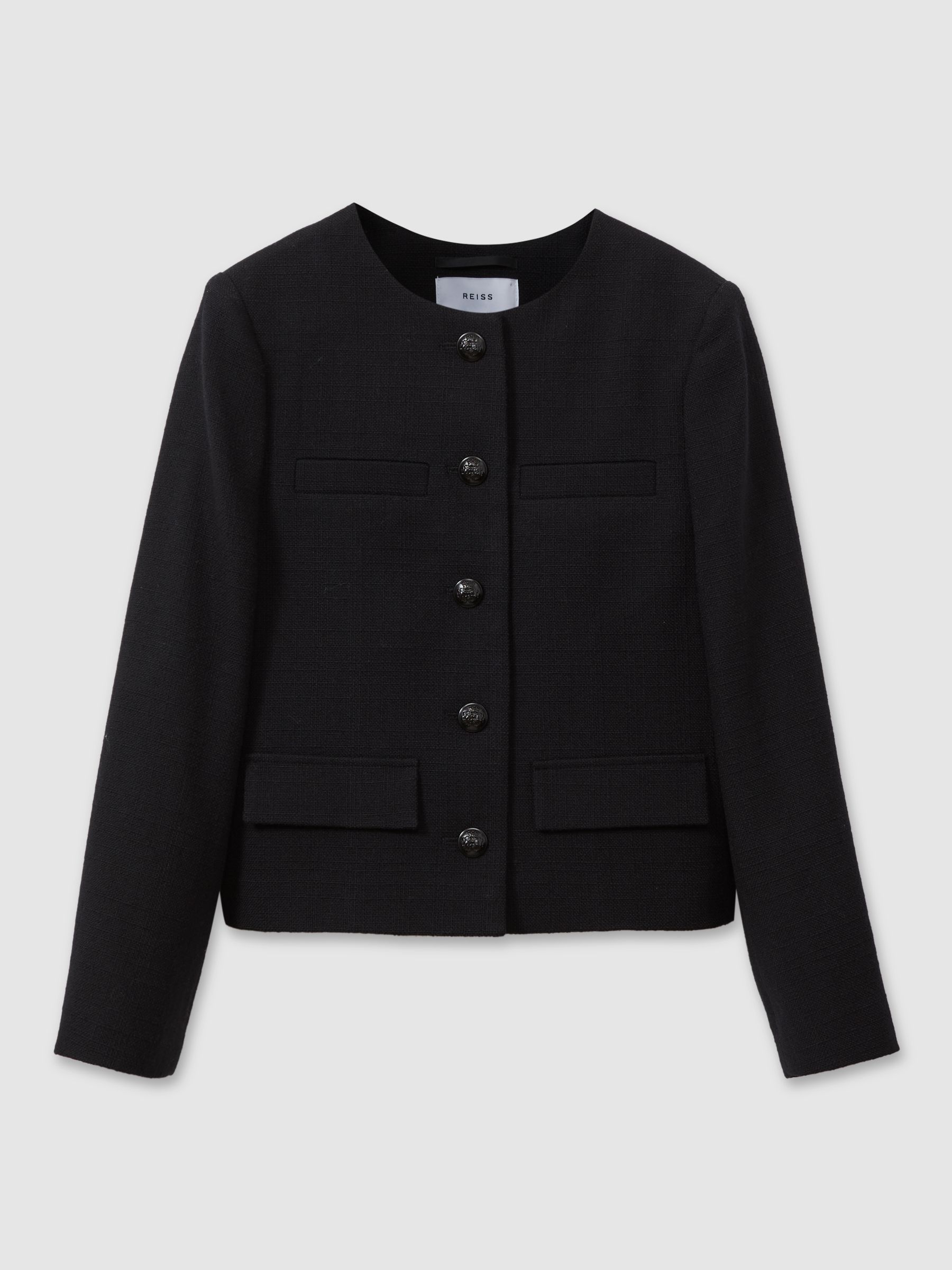 Cropped Wool Single Breasted Jacket in Black - Image 2 of 6