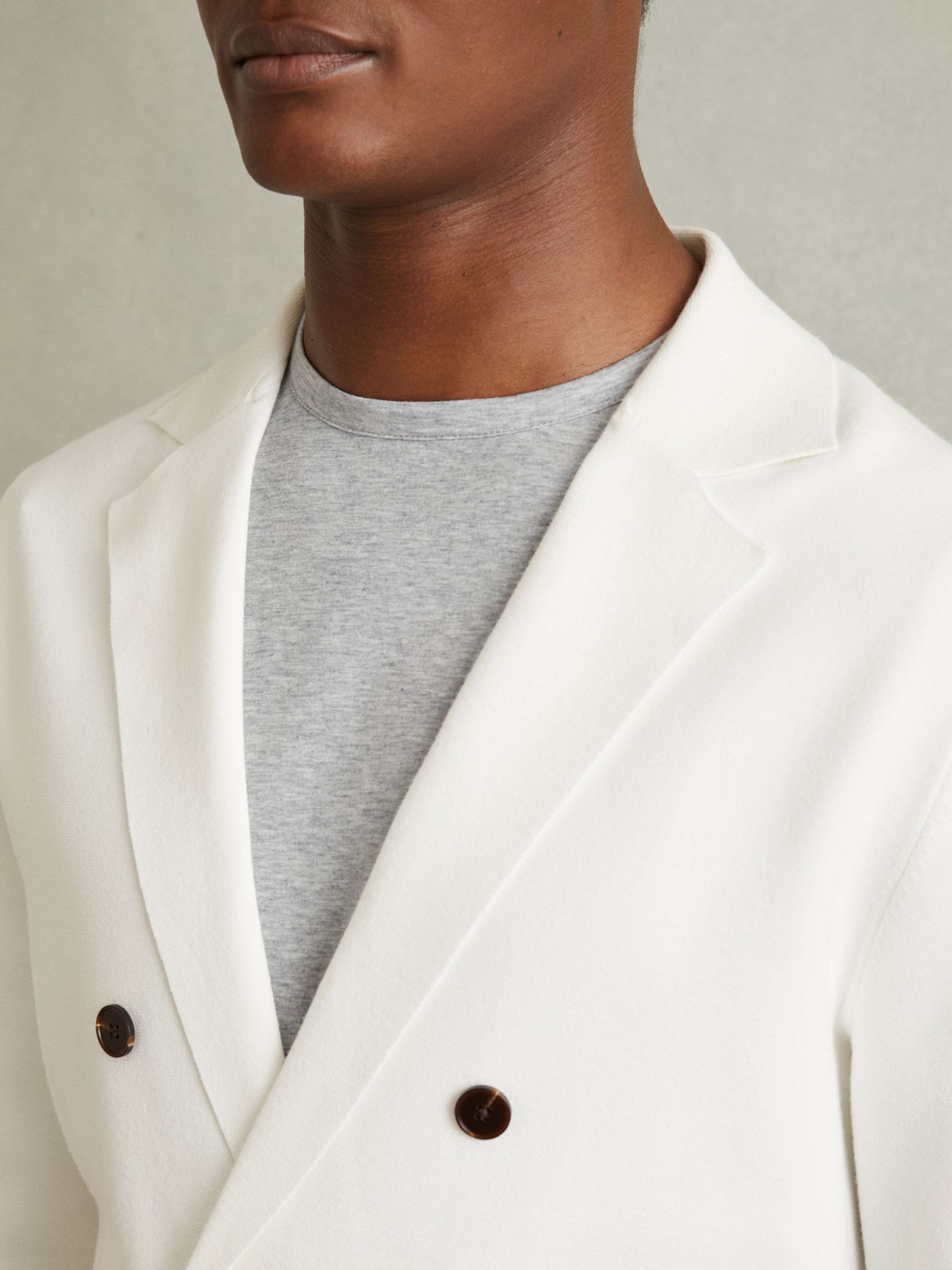 Knitted Double Breasted Blazer in Ivory White - Image 3 of 5