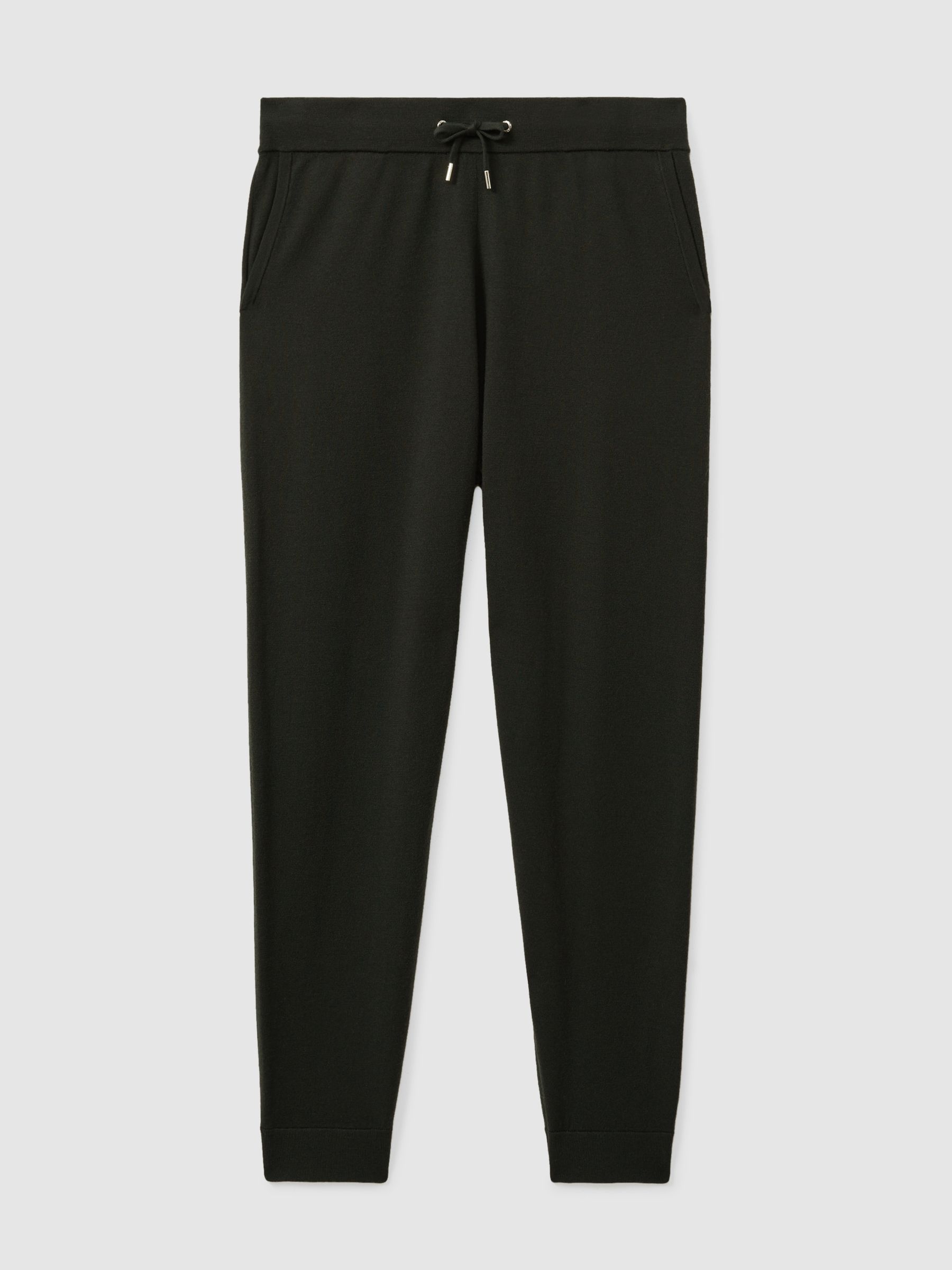 Merino Wool Blend Drawstring Joggers in Dark Military Green - Image 2 of 6