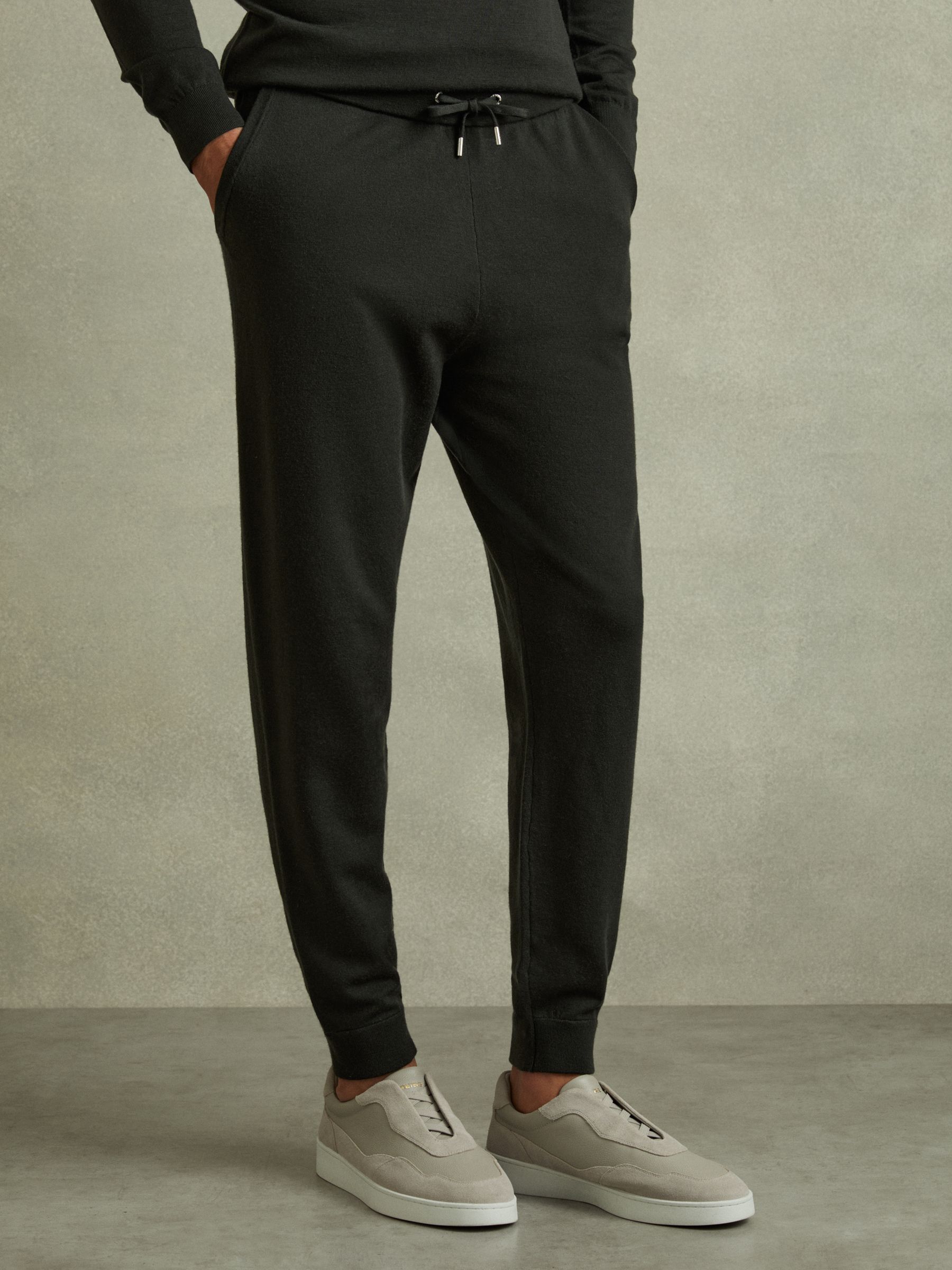 Merino Wool Blend Drawstring Joggers in Dark Military Green - Image 3 of 6