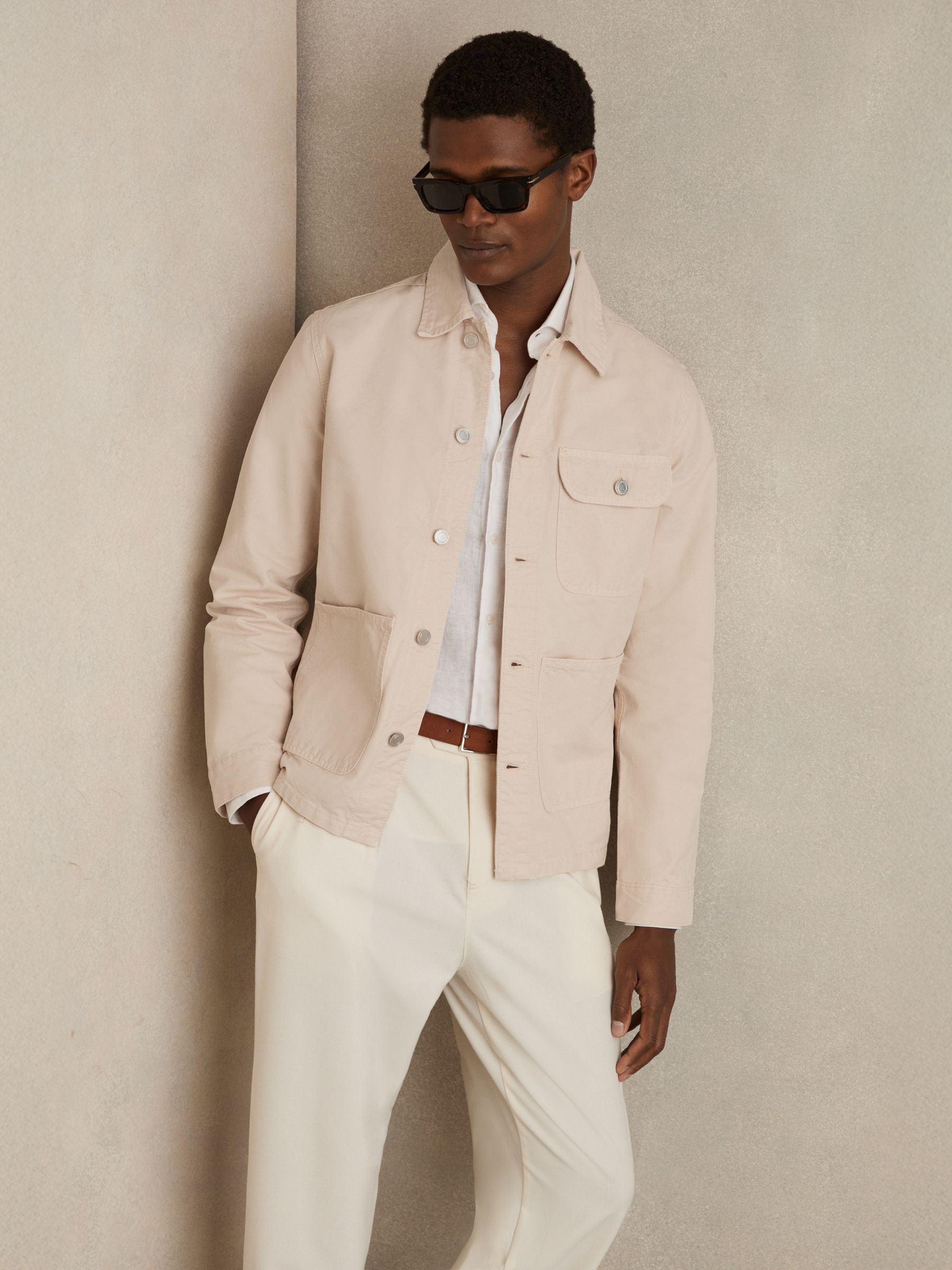 Cotton Worker Jacket in Stone - Image 3 of 6