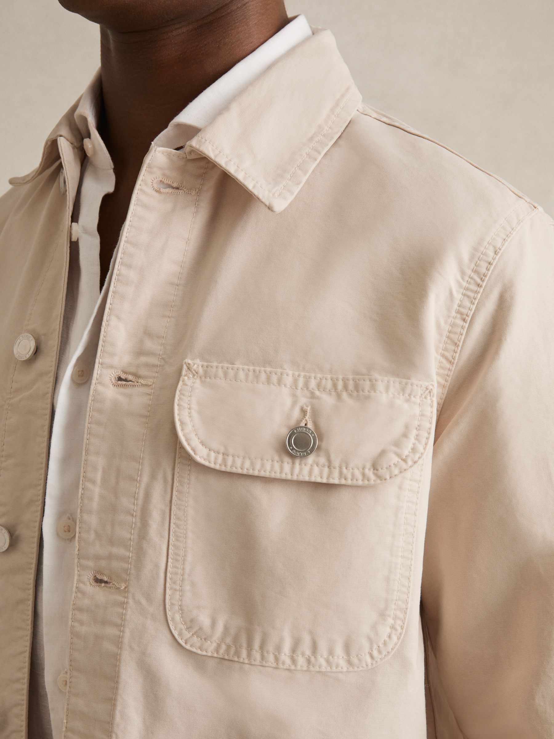 Cotton Worker Jacket in Stone - Image 4 of 6