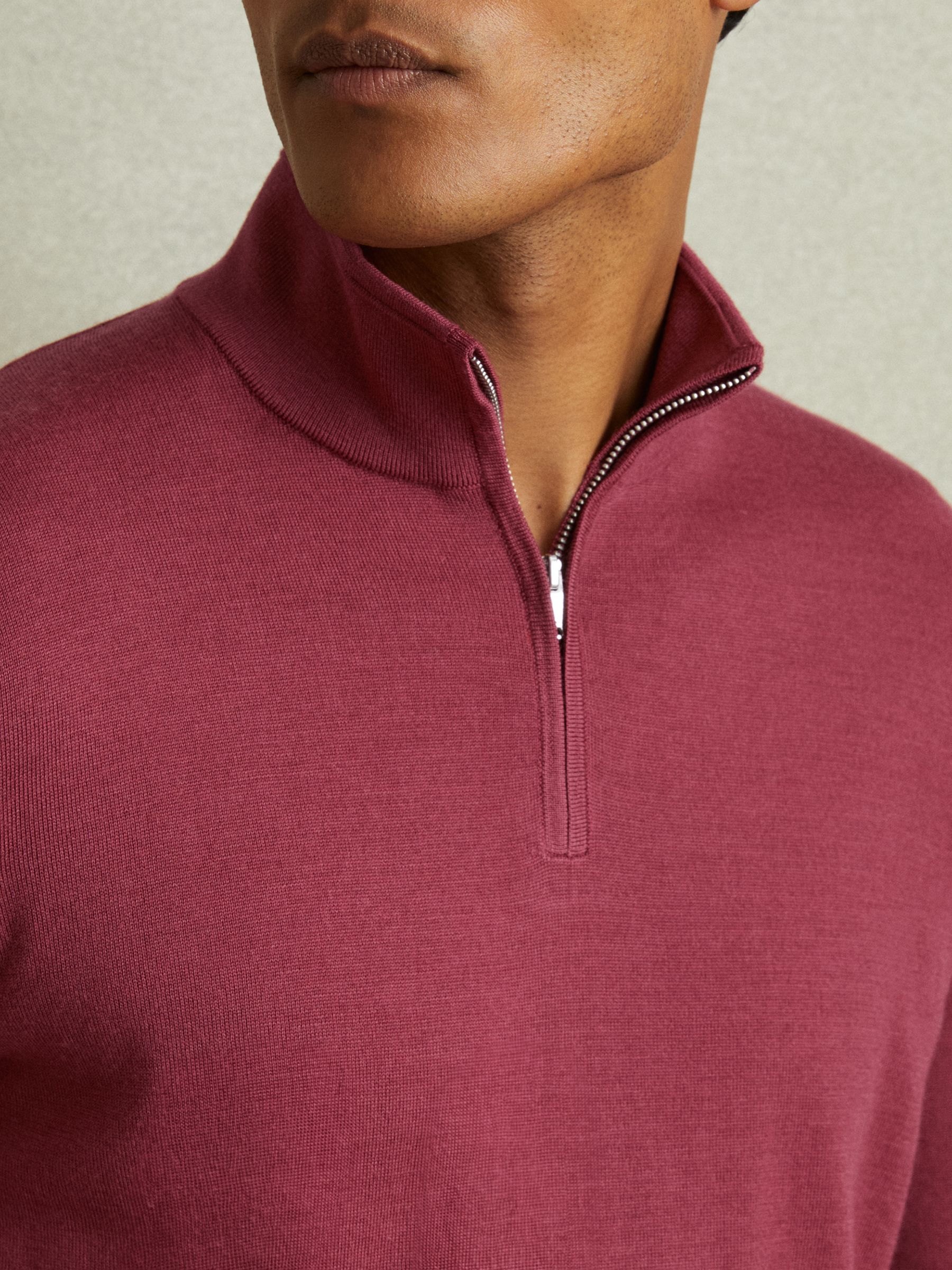 Merino Wool Half-Zip Polo Shirt in Cherry Pink - Image 3 of 5