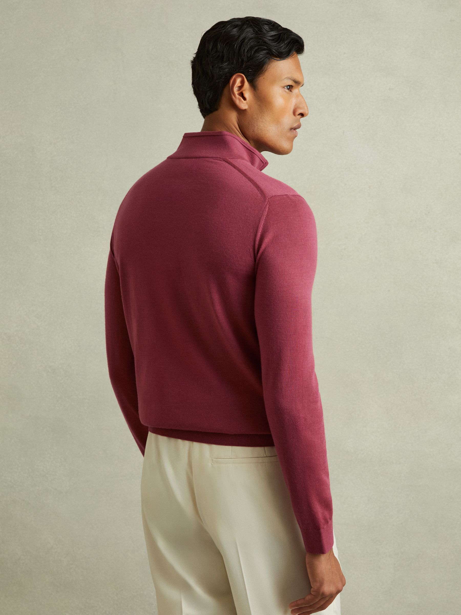 Merino Wool Half-Zip Polo Shirt in Cherry Pink - Image 4 of 5