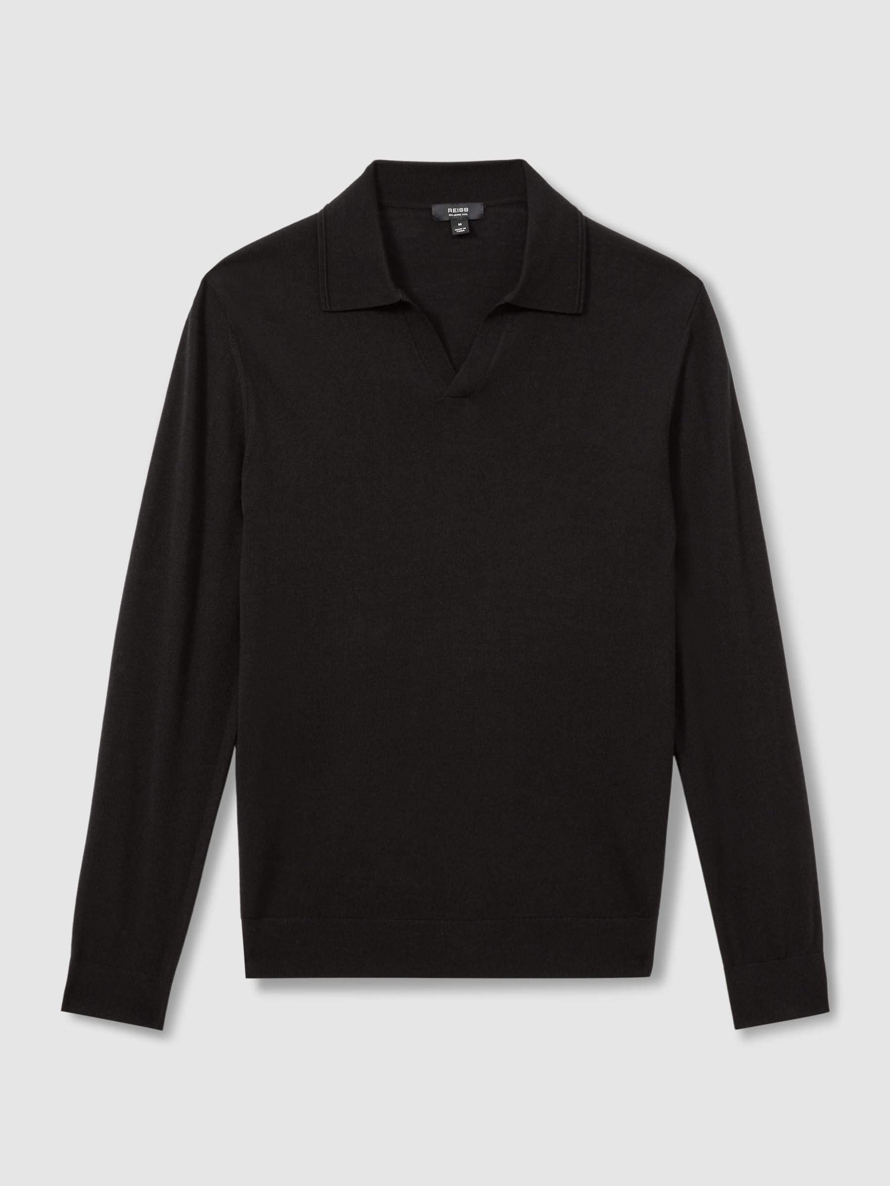 Merino Wool Half-Zip Polo Shirt in Black - Image 2 of 6