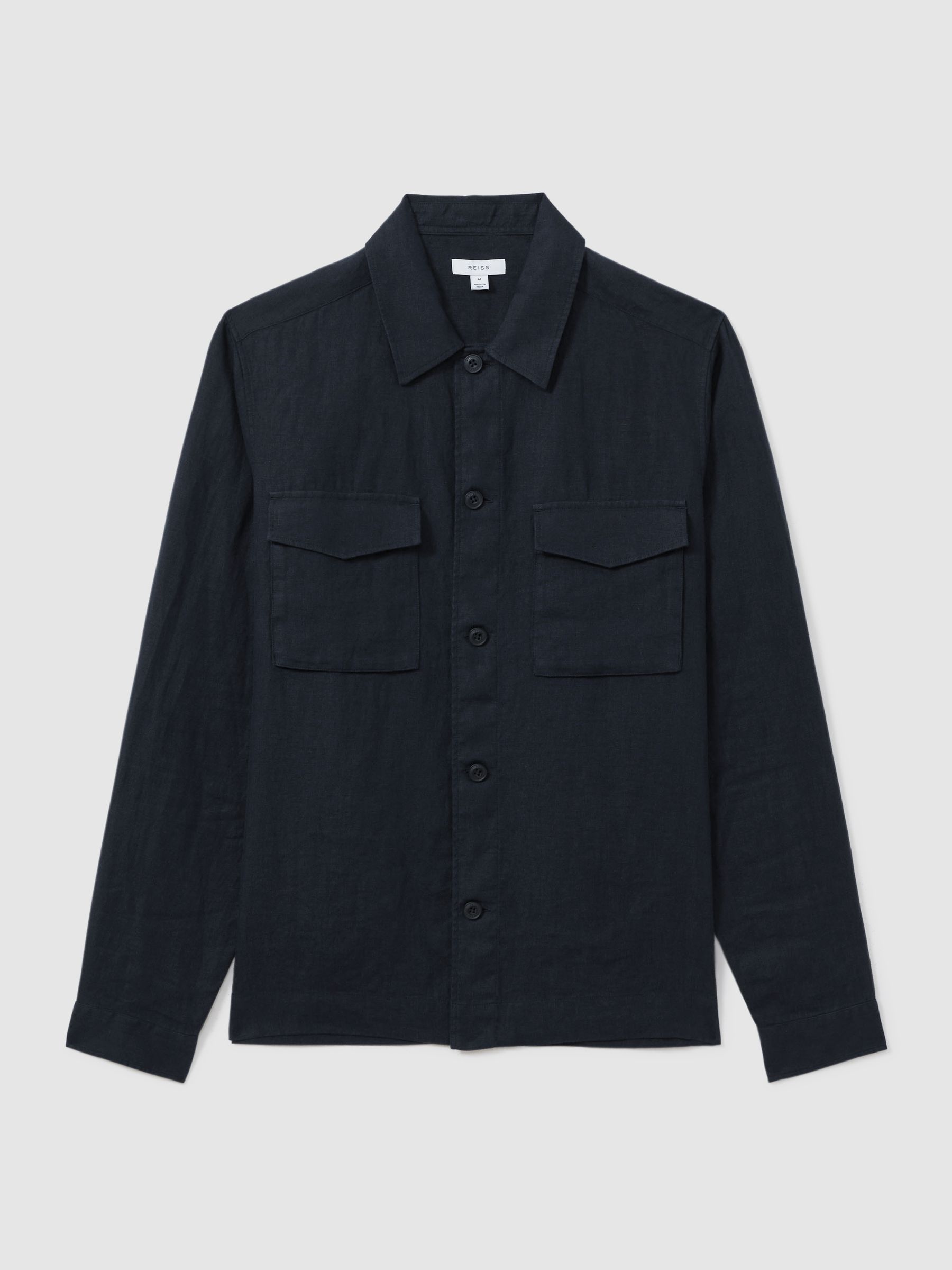 Linen Overshirt in Navy - Image 2 of 5