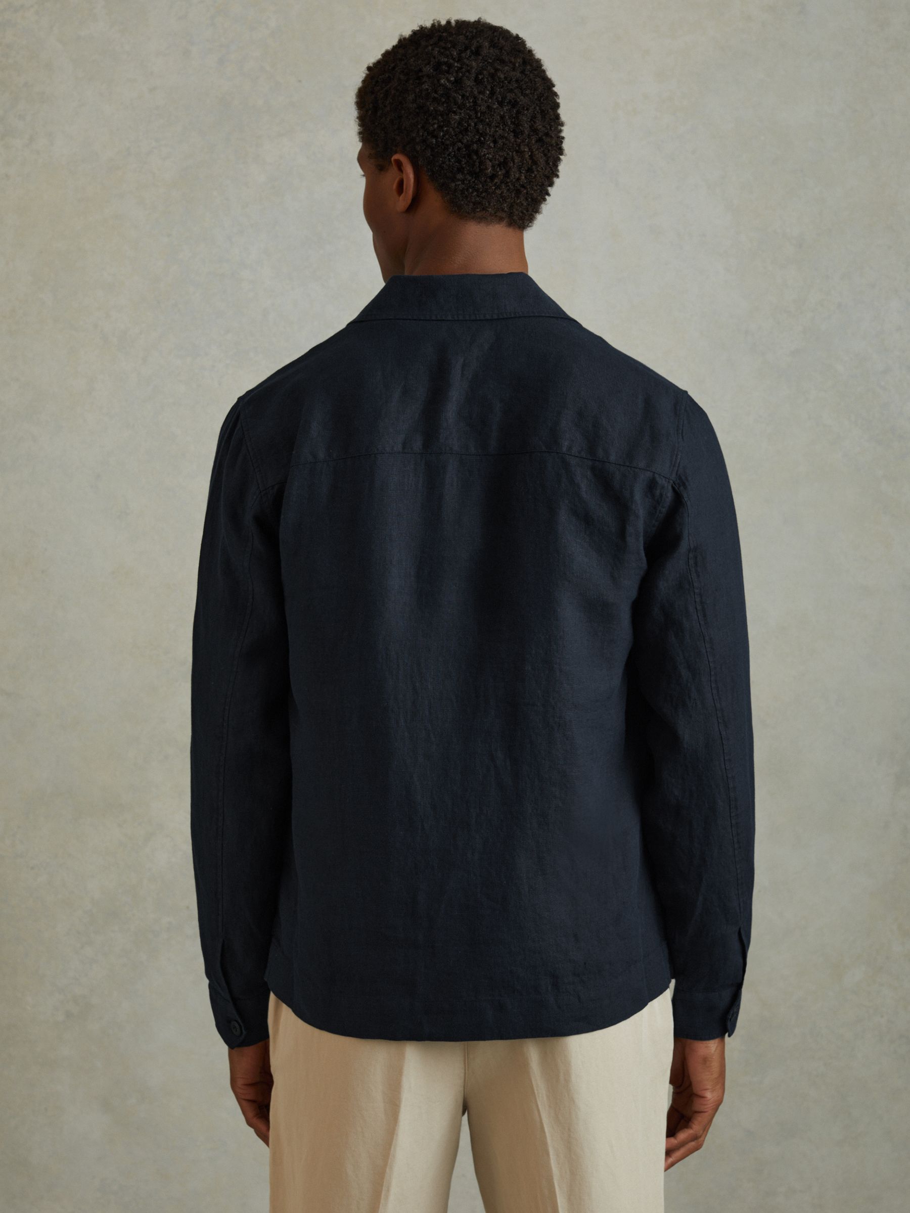Linen Overshirt in Navy - Image 4 of 5