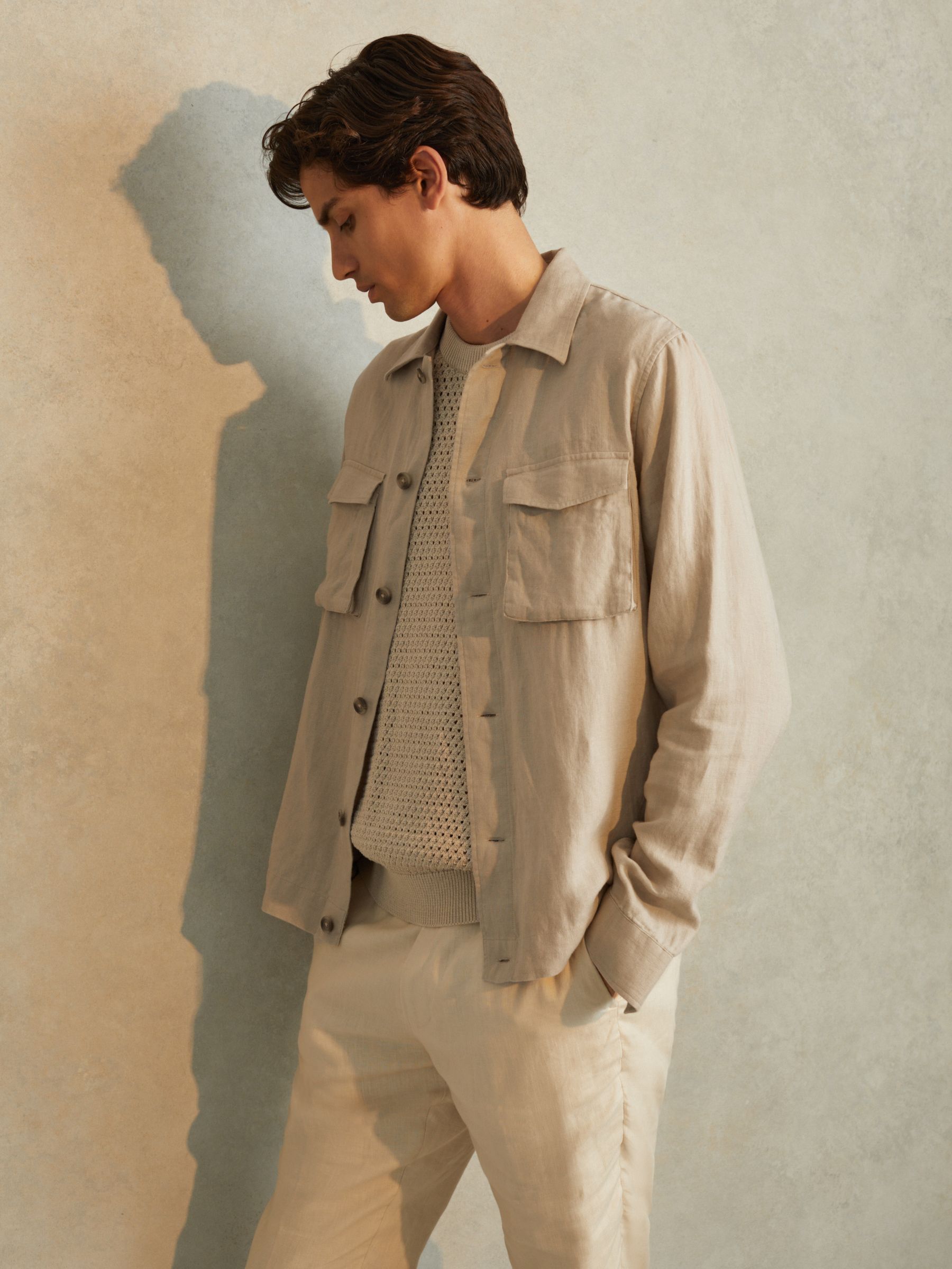 Linen Overshirt in Stone - Image 4 of 6