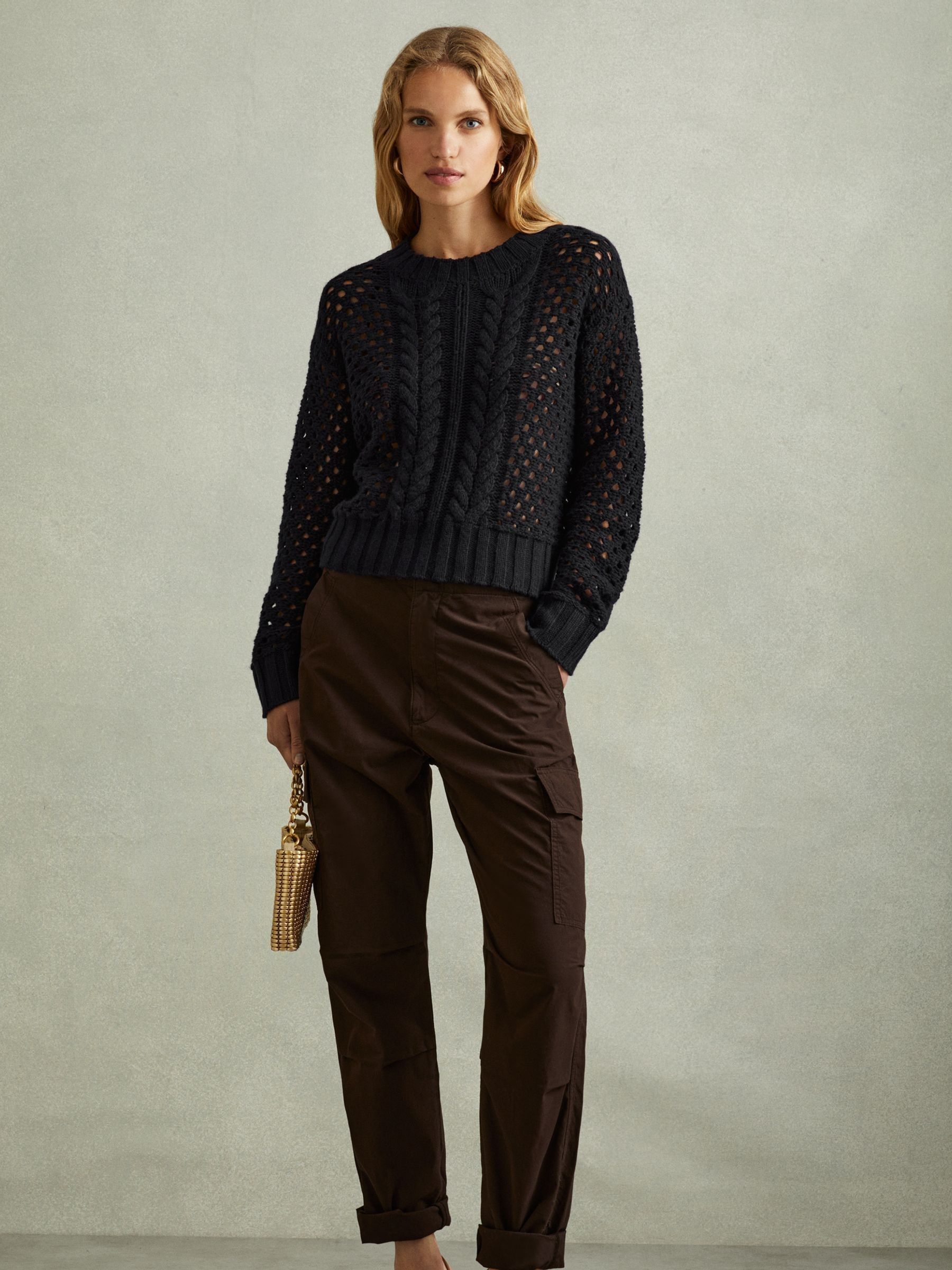 Cable Knit Jumper with Wool and Cashmere in Navy - Image 1 of 5
