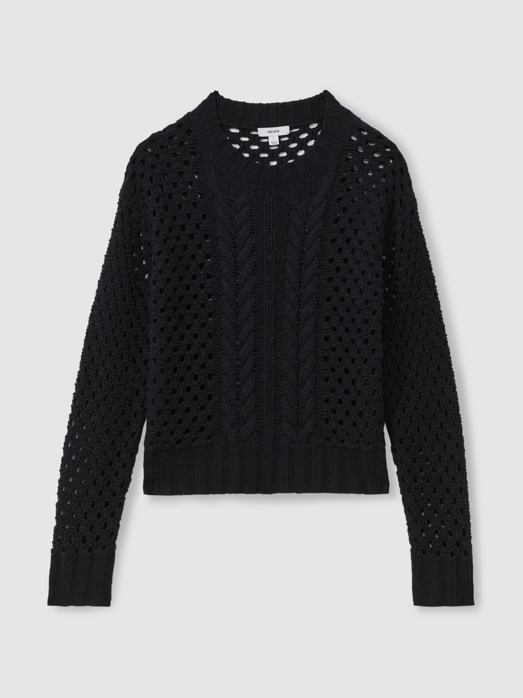 Cable Knit Jumper with Wool and Cashmere in Navy - Image 2 of 5