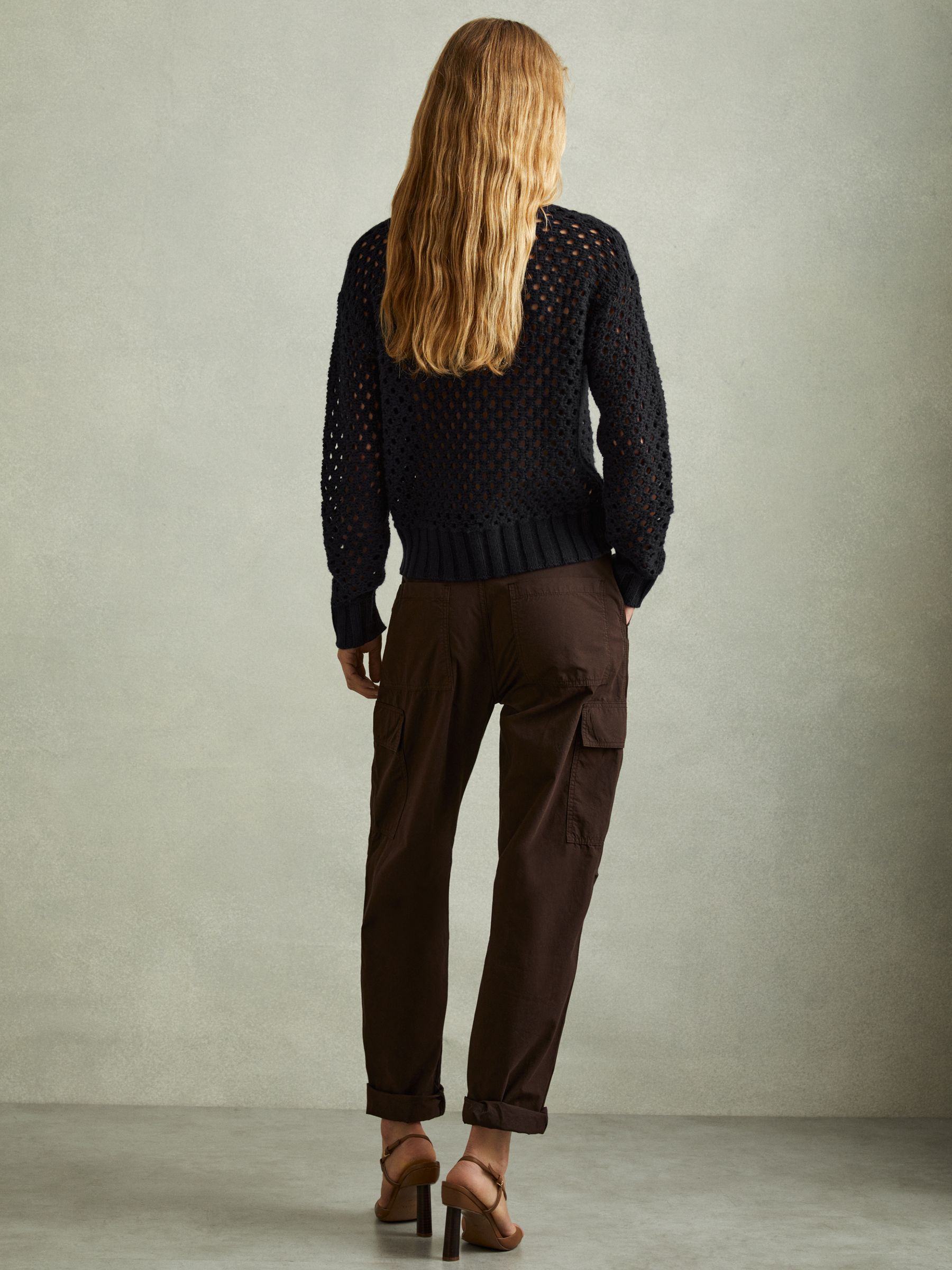 Cable Knit Jumper with Wool and Cashmere in Navy - Image 4 of 5