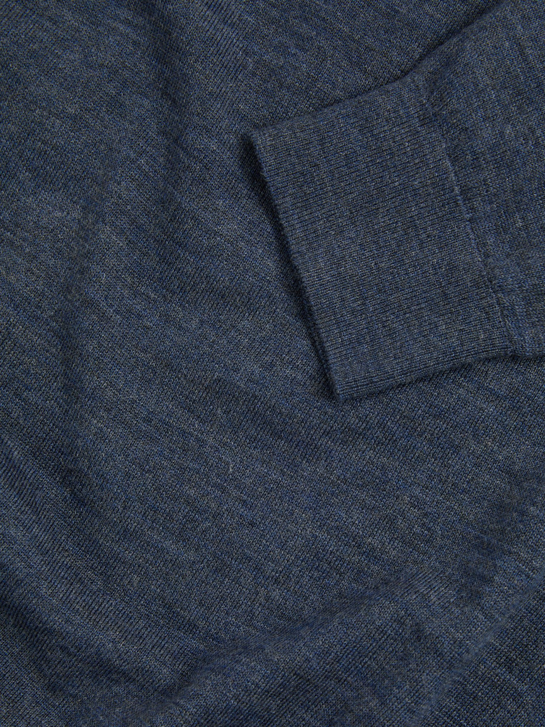 Merino Wool Half-Zip Funnel Neck Jumper in Dark Airforce Blue Melange - Image 5 of 5