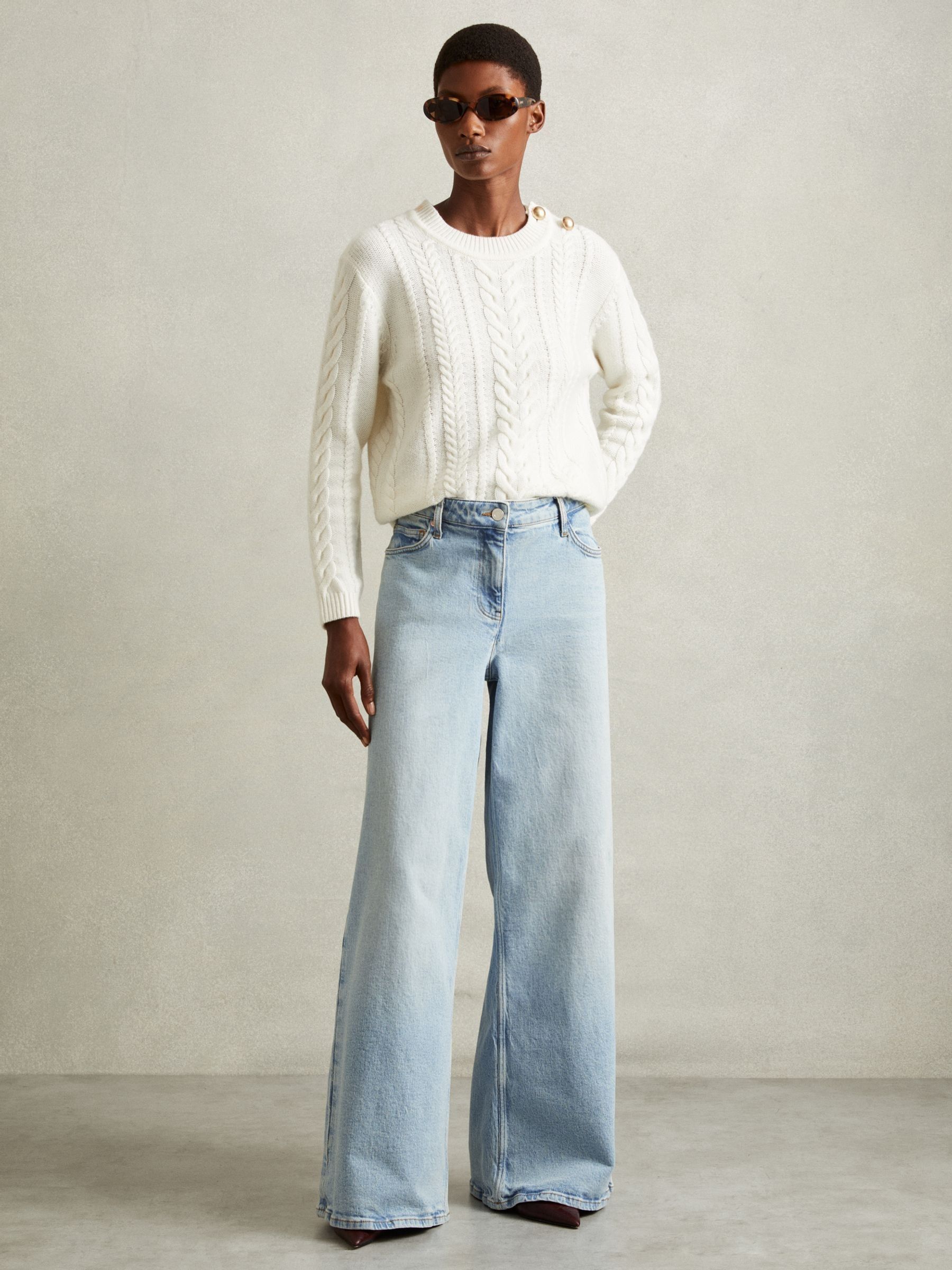 Reiss Petite Wide Leg Jeans in Light Blue - REISS