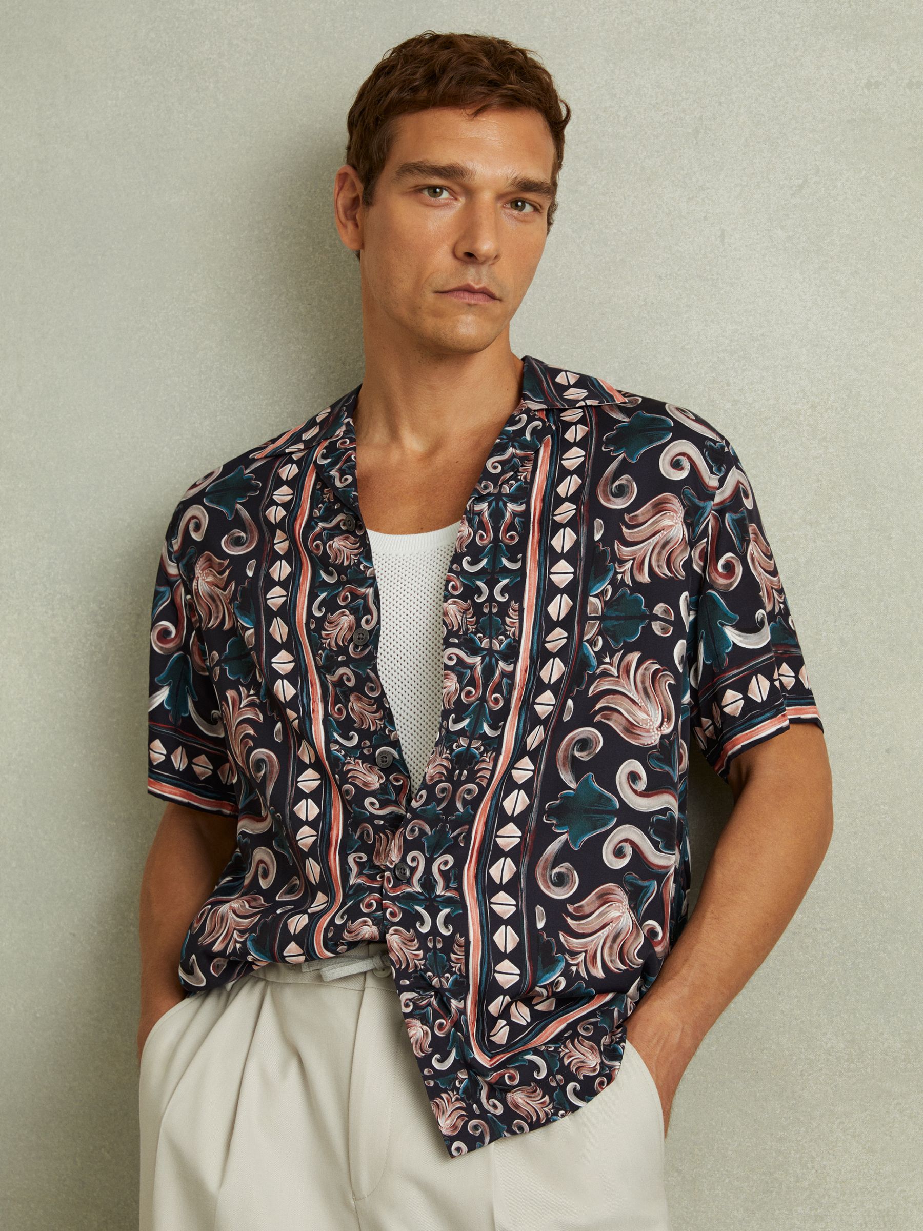 Finn Multi Relaxed Printed Cuban Collar Shirt - Image 1 of 5