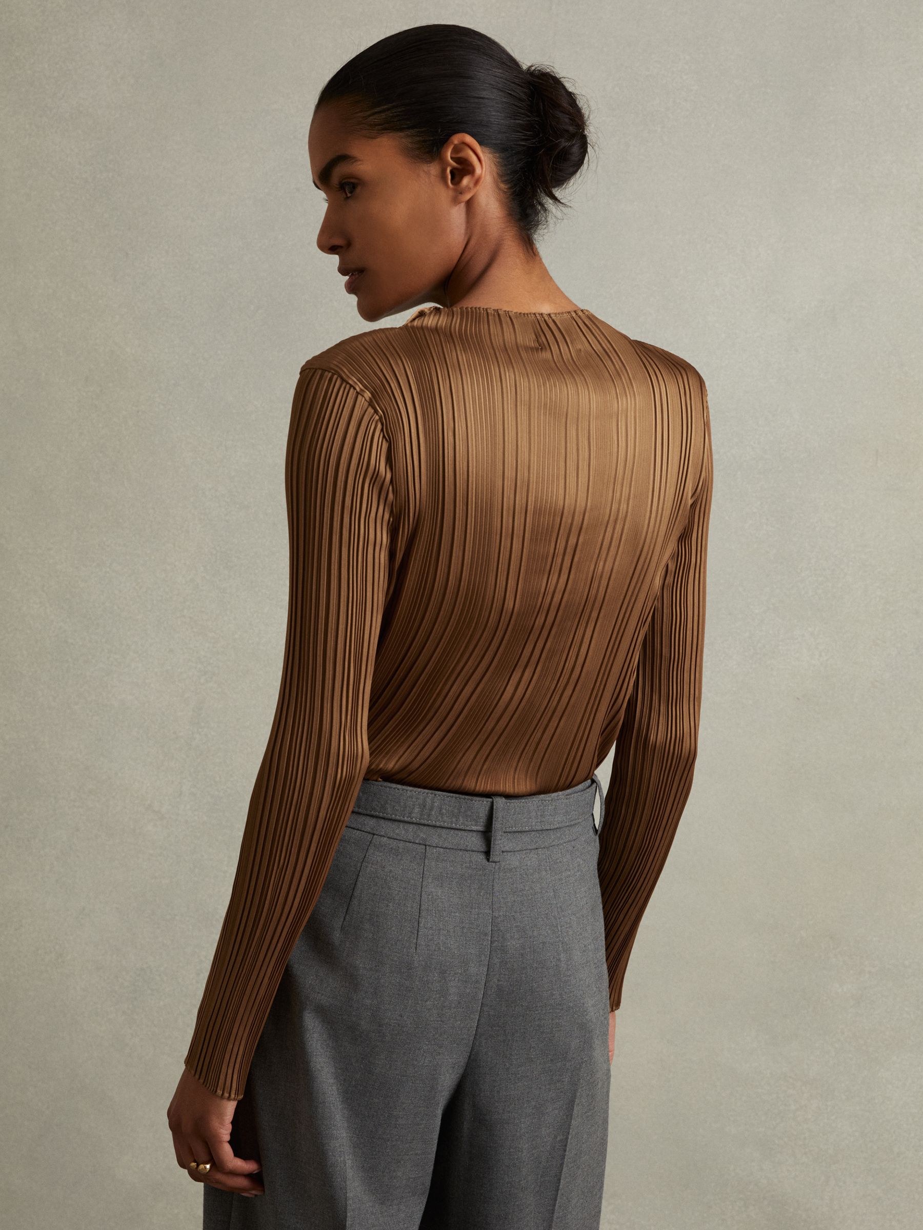 High Neck Plisse Top in Gold - Image 4 of 5