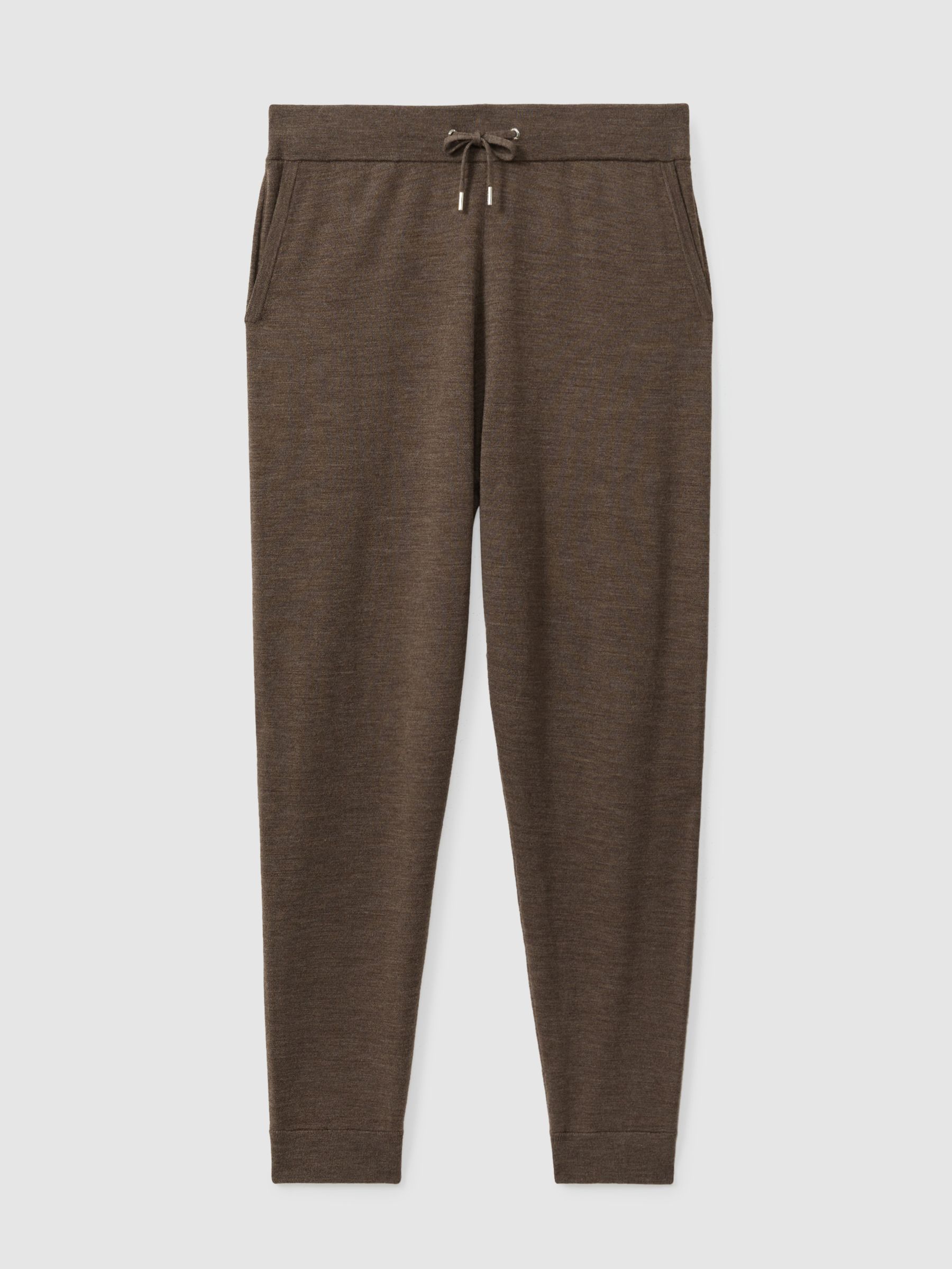 Merino Wool Blend Drawstring Joggers in Dark Brown Melange - Image 2 of 6