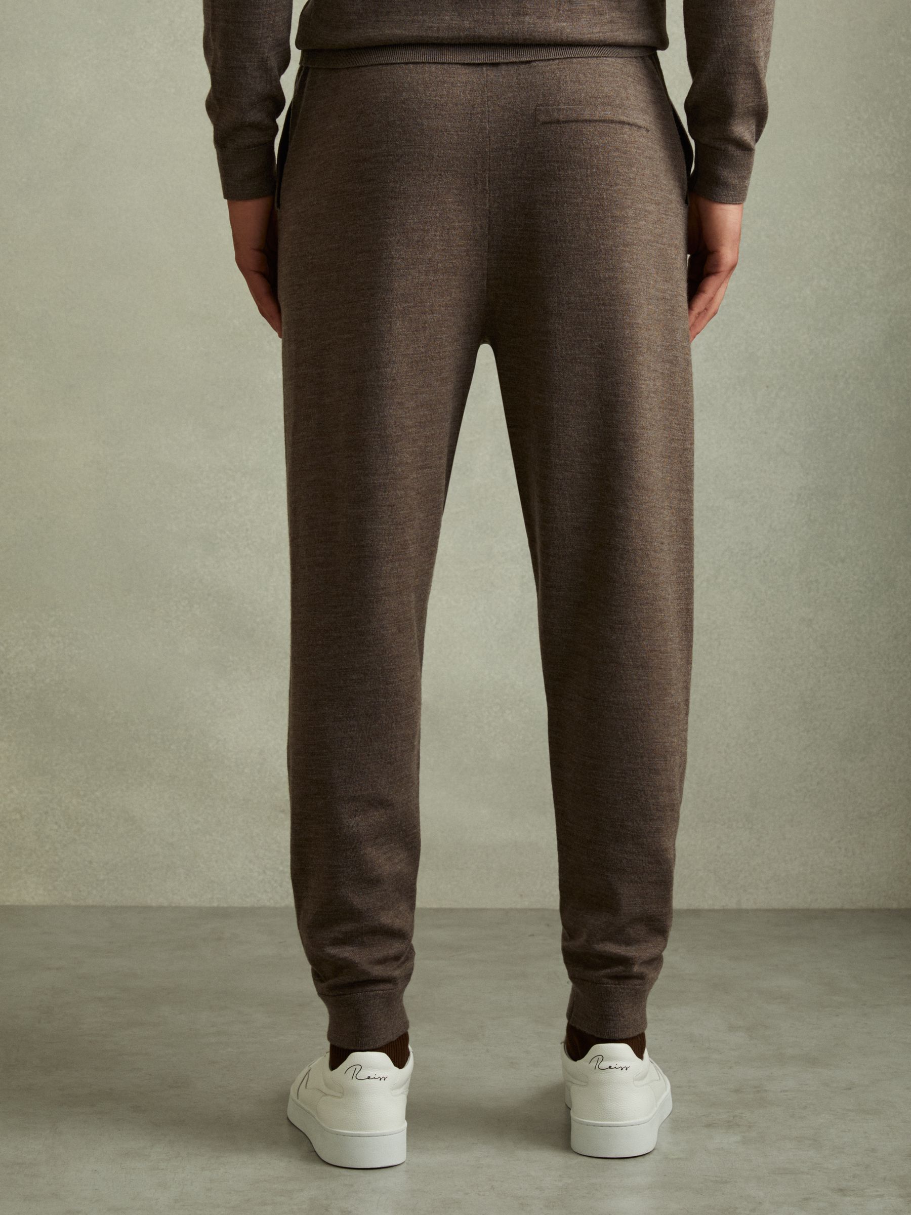 Merino Wool Blend Drawstring Joggers in Dark Brown Melange - Image 4 of 6