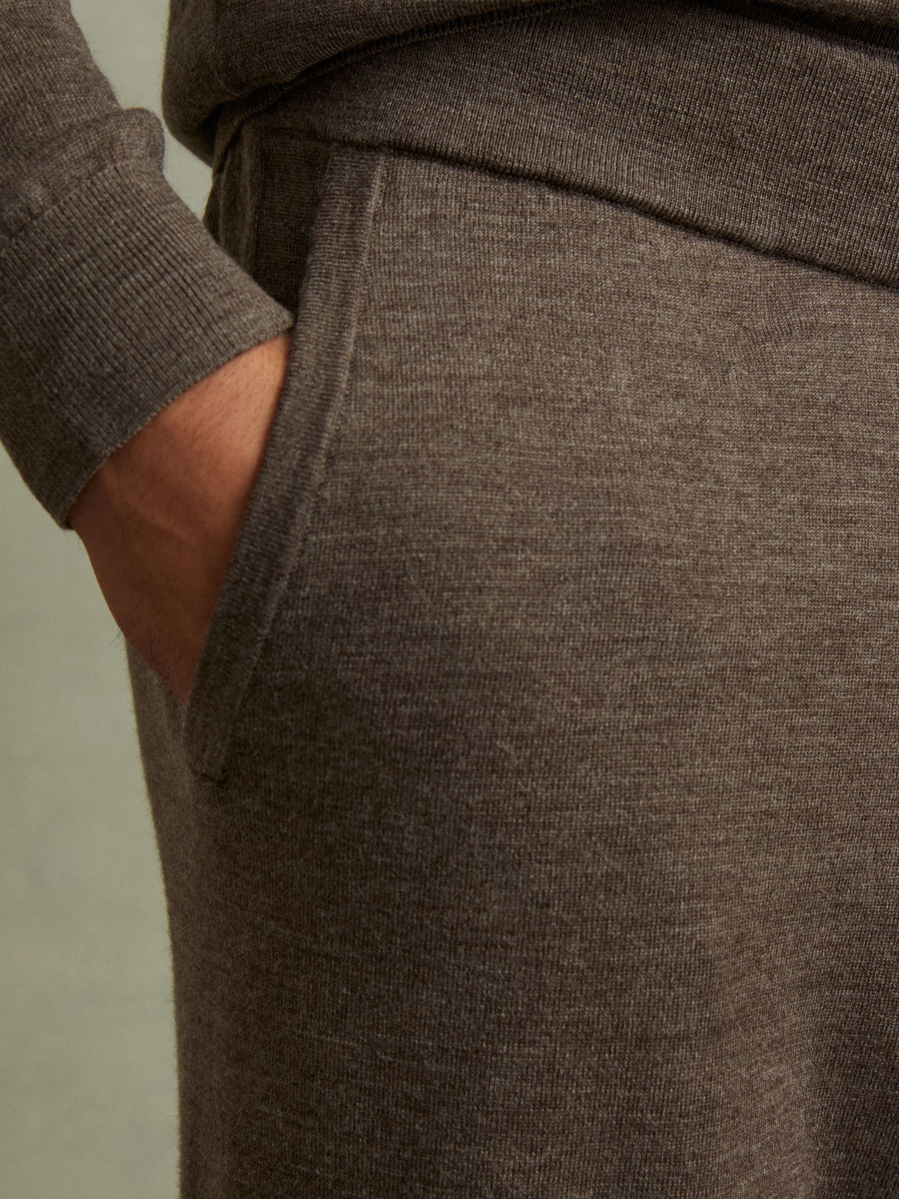 Merino Wool Blend Drawstring Joggers in Dark Brown Melange - Image 5 of 6