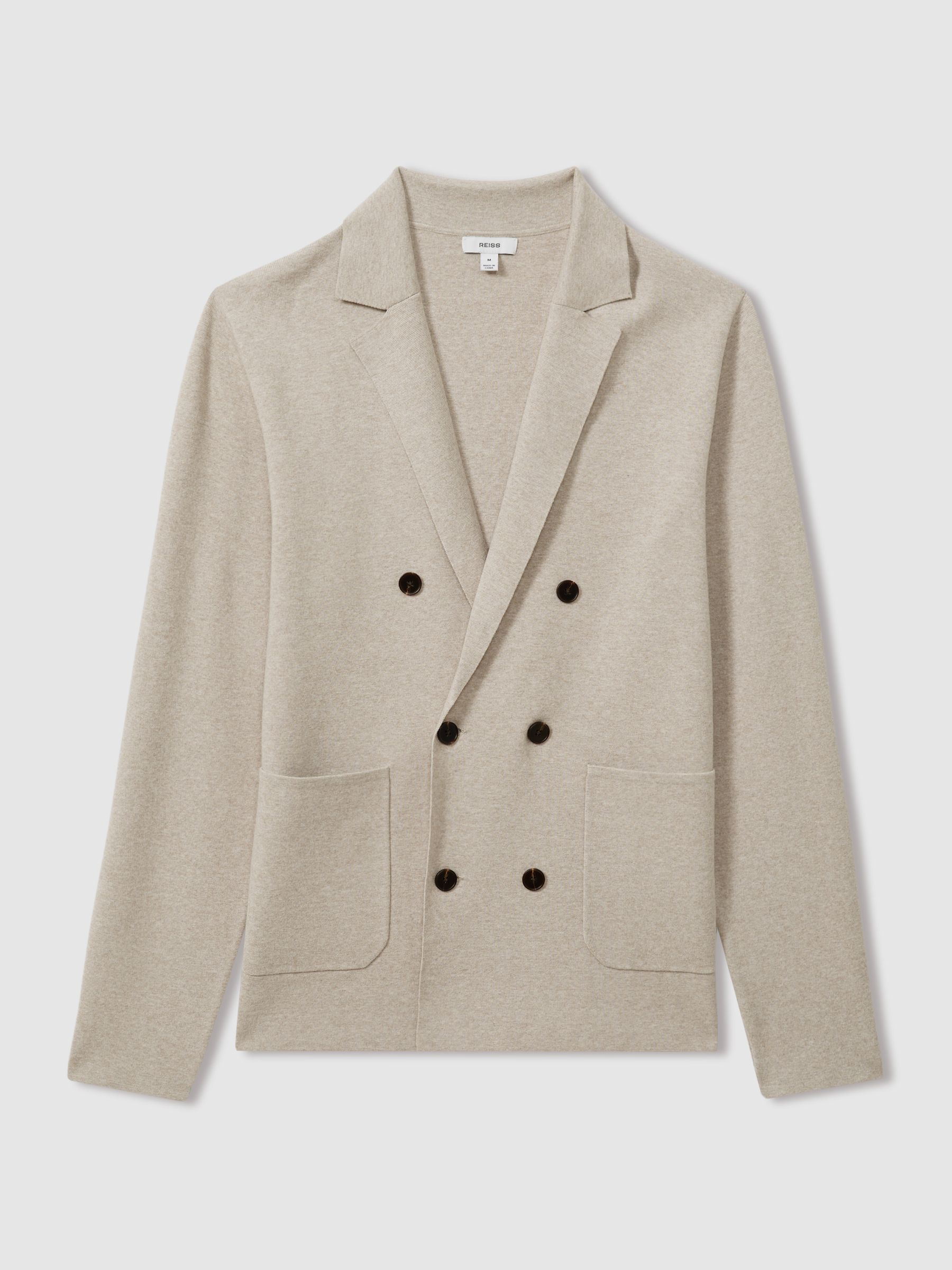 Knitted Double Breasted Blazer in Oatmeal Melange - Image 2 of 6