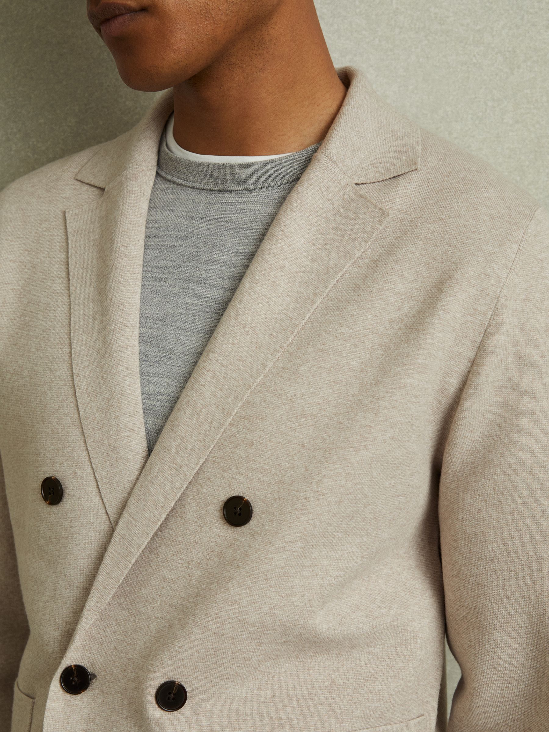 Knitted Double Breasted Blazer in Oatmeal Melange - Image 3 of 6