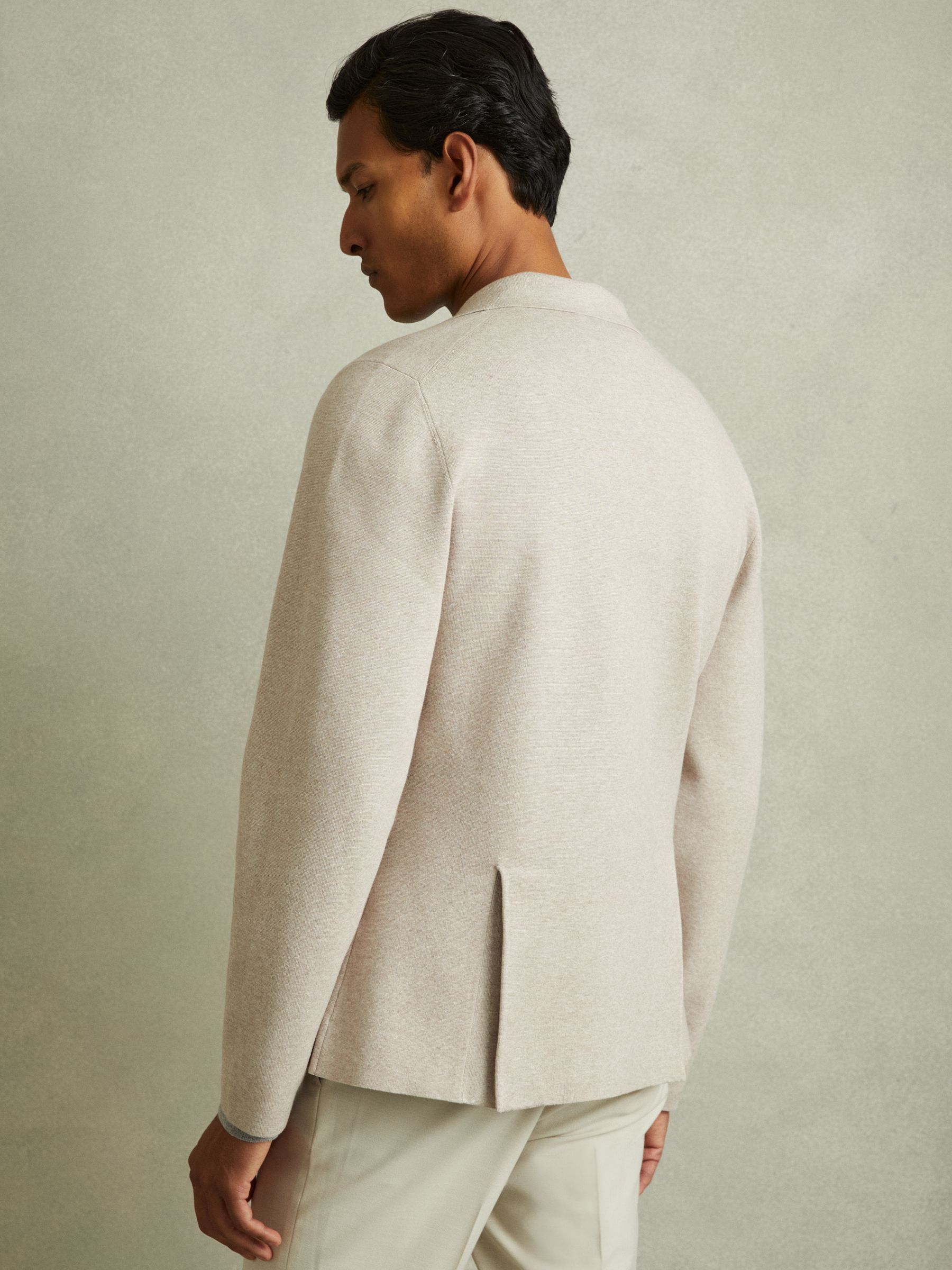 Knitted Double Breasted Blazer in Oatmeal Melange - Image 4 of 6