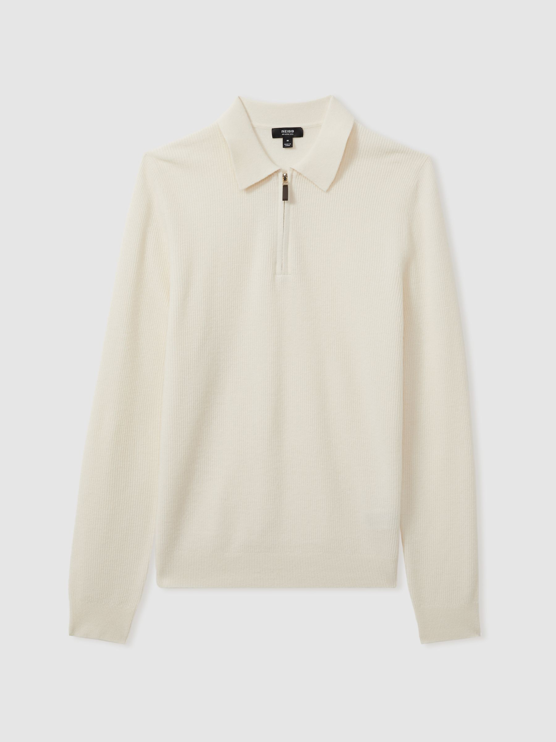 Wool Half-Zip Polo Shirt in Off White - Image 2 of 5