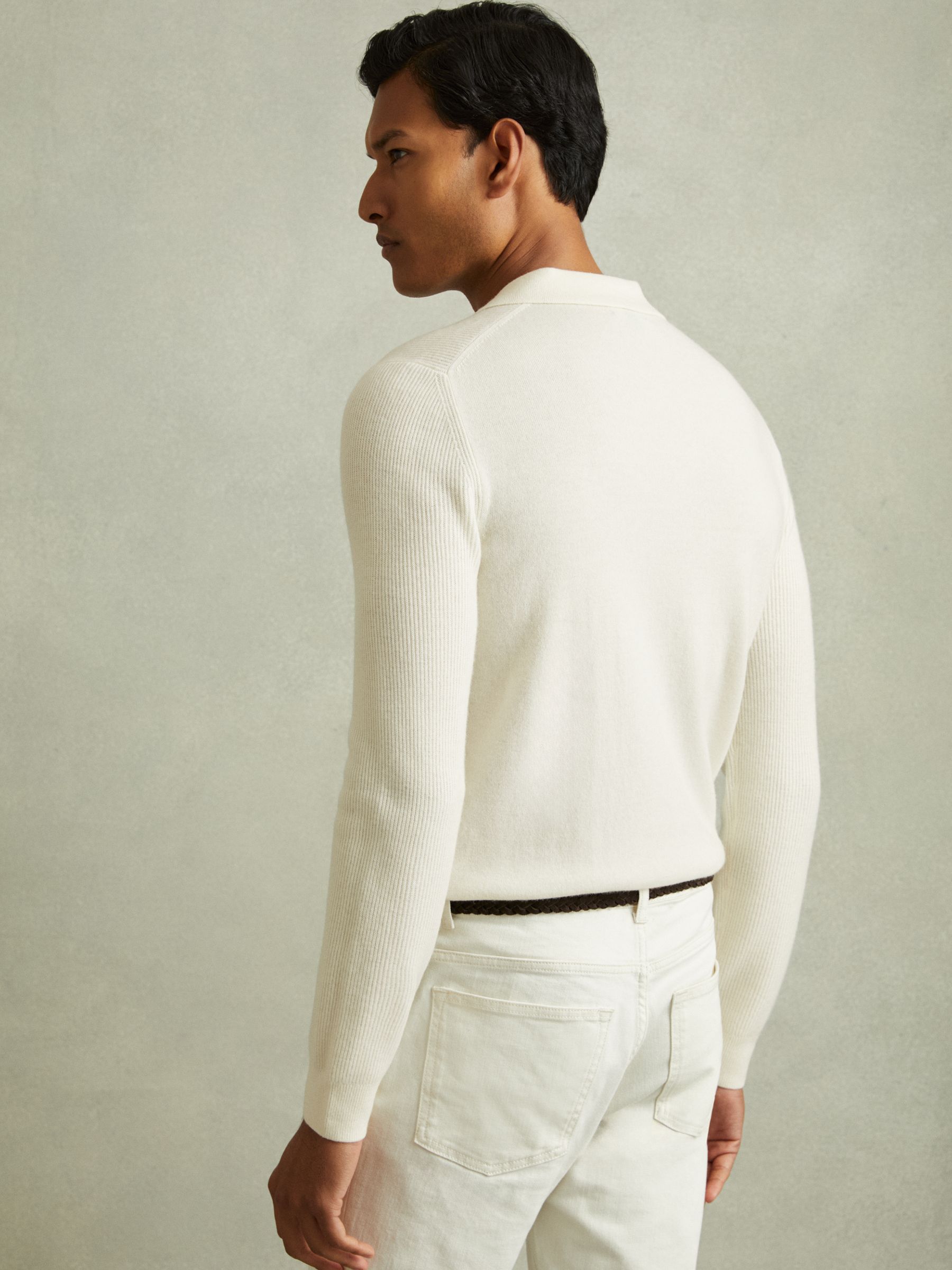 Wool Half-Zip Polo Shirt in Off White - Image 4 of 5
