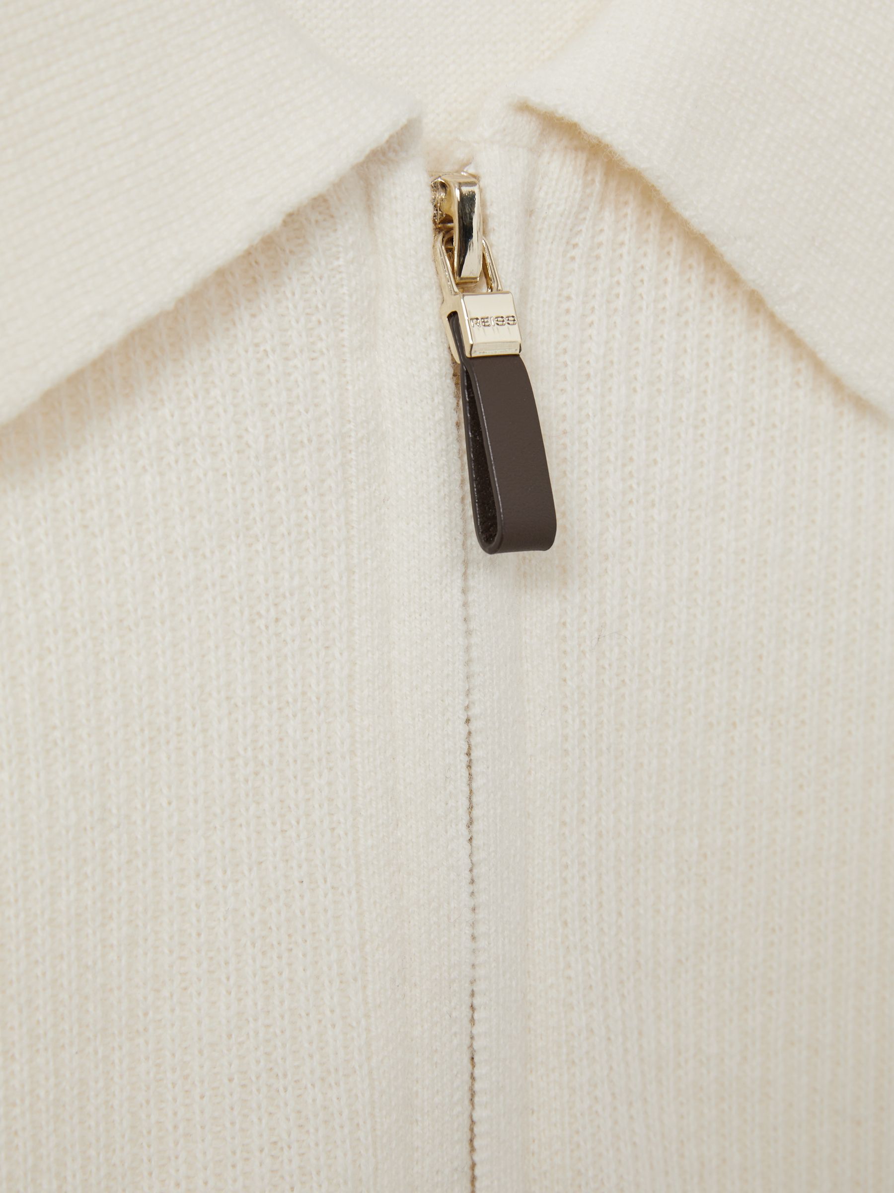 Wool Half-Zip Polo Shirt in Off White - Image 5 of 5